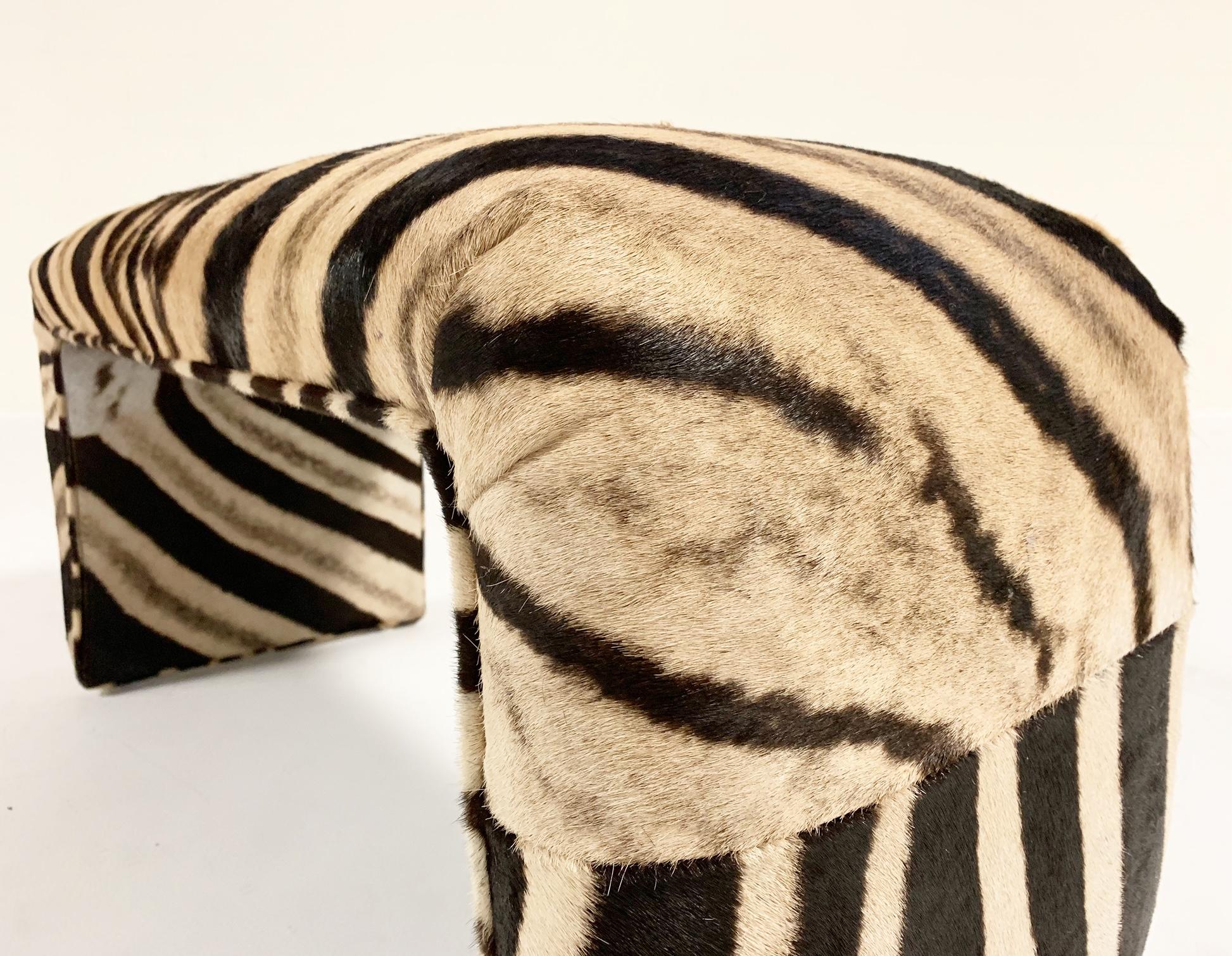 We collected this bench for its unique shape, the Classic waterfall. The entire piece has been meticulously reupholstered in zebra hide. It's a beautiful piece and the perfect accent in any room.

Measures: 37.5