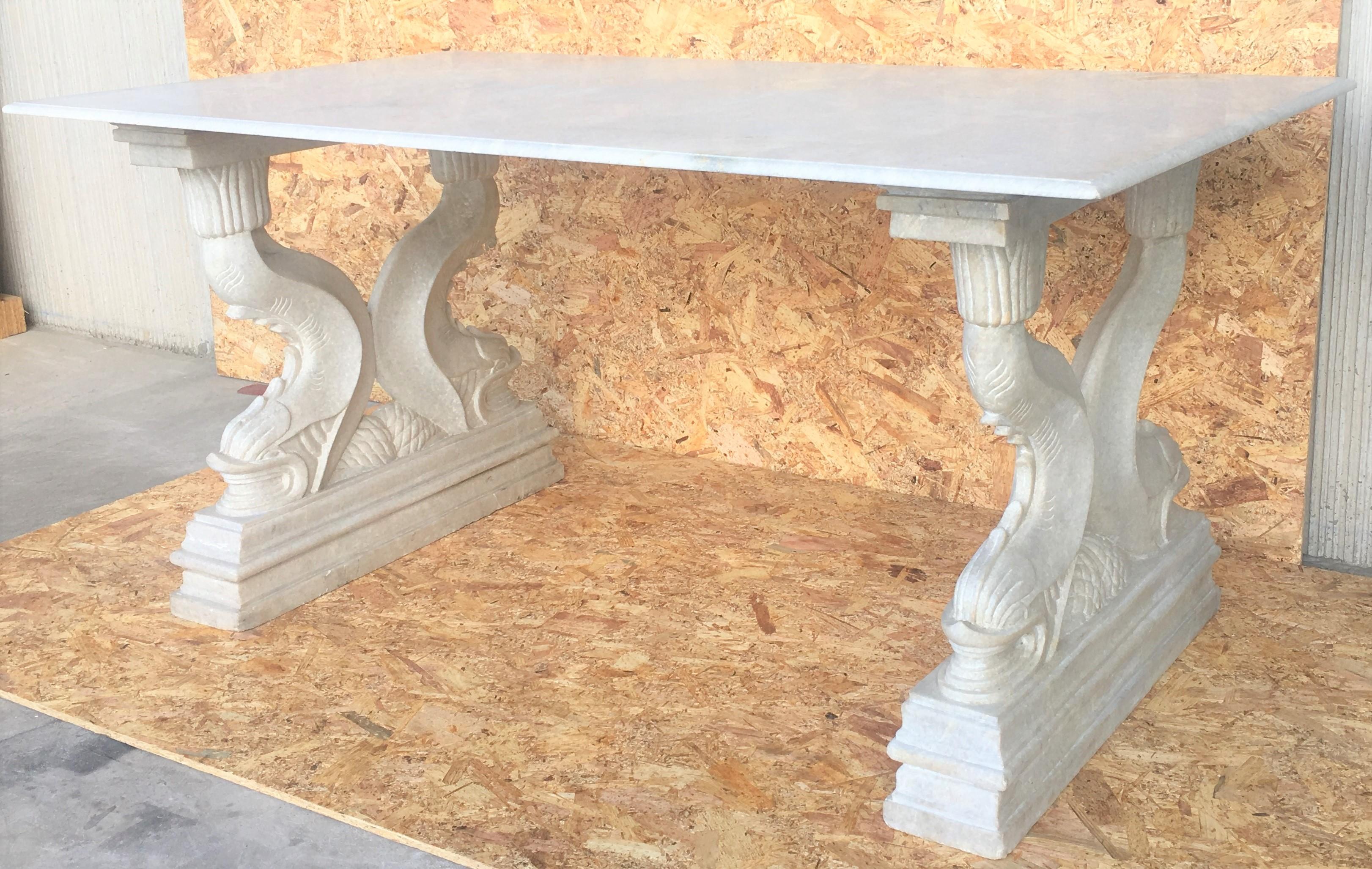 A superb French table in Carrara marble.