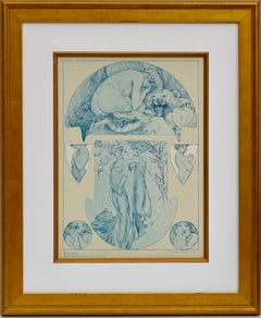 Alphonse Mucha collotype, plate 18 from "Figures Decoratives, " 1905