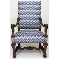 Fine French 19th Century Louis XIV Style Baroque Carved Walnut Throne Armchair