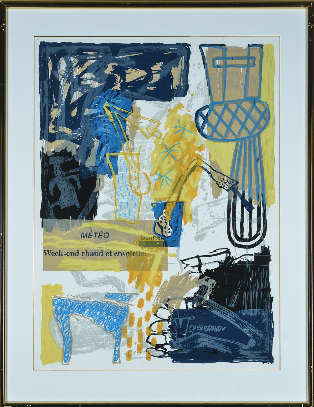A large polychrome etching by Kjeld Ulrich (Danish, Born 1942)
In a gilt frame emulating brass and in a white board mount with unusual internal gold edge
Denmark, second half of the 20th century.