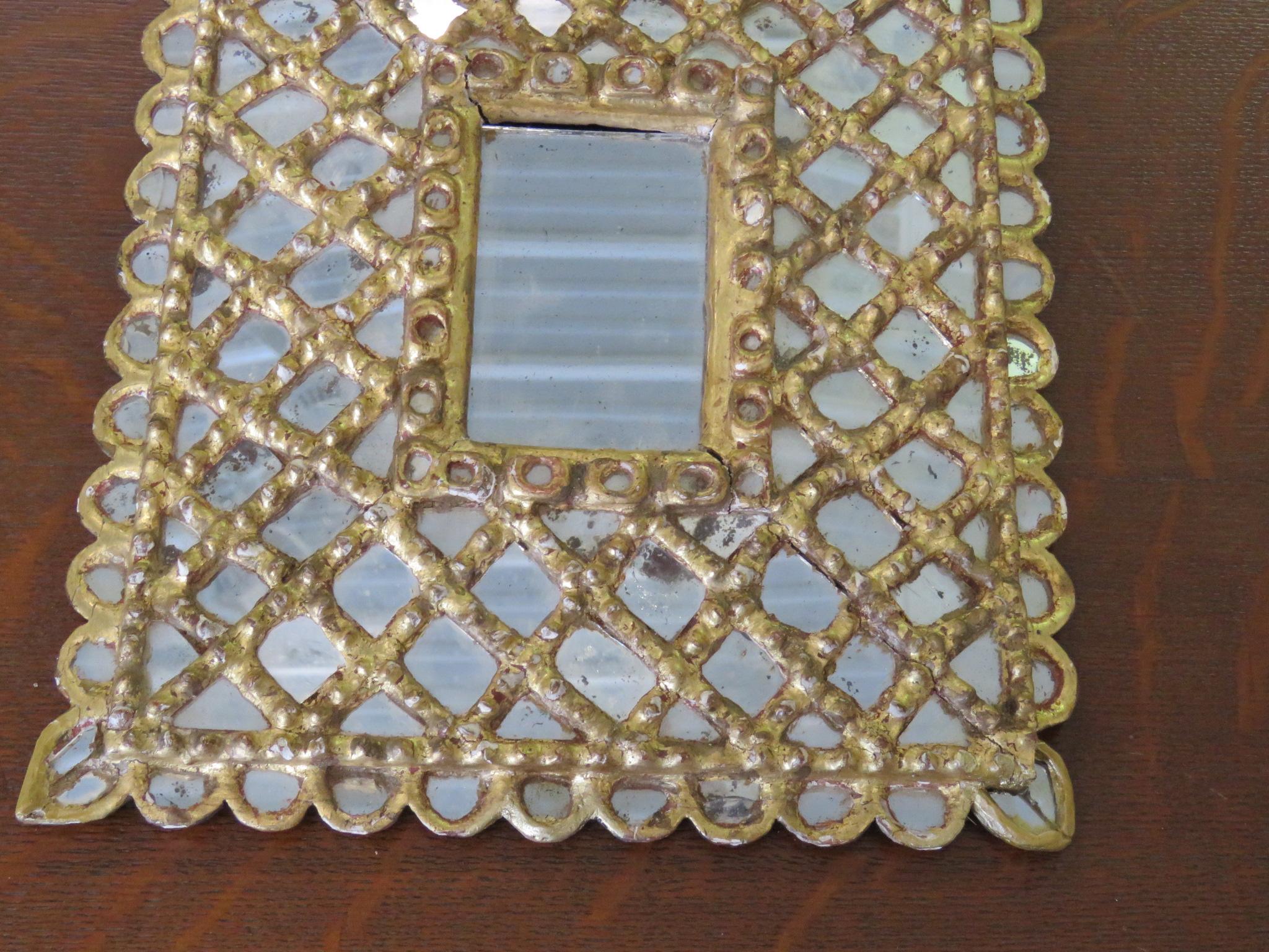 Antique Spanish Colonial Multi Faceted Gilded Mirror  In Good Condition In Swedesboro, NJ