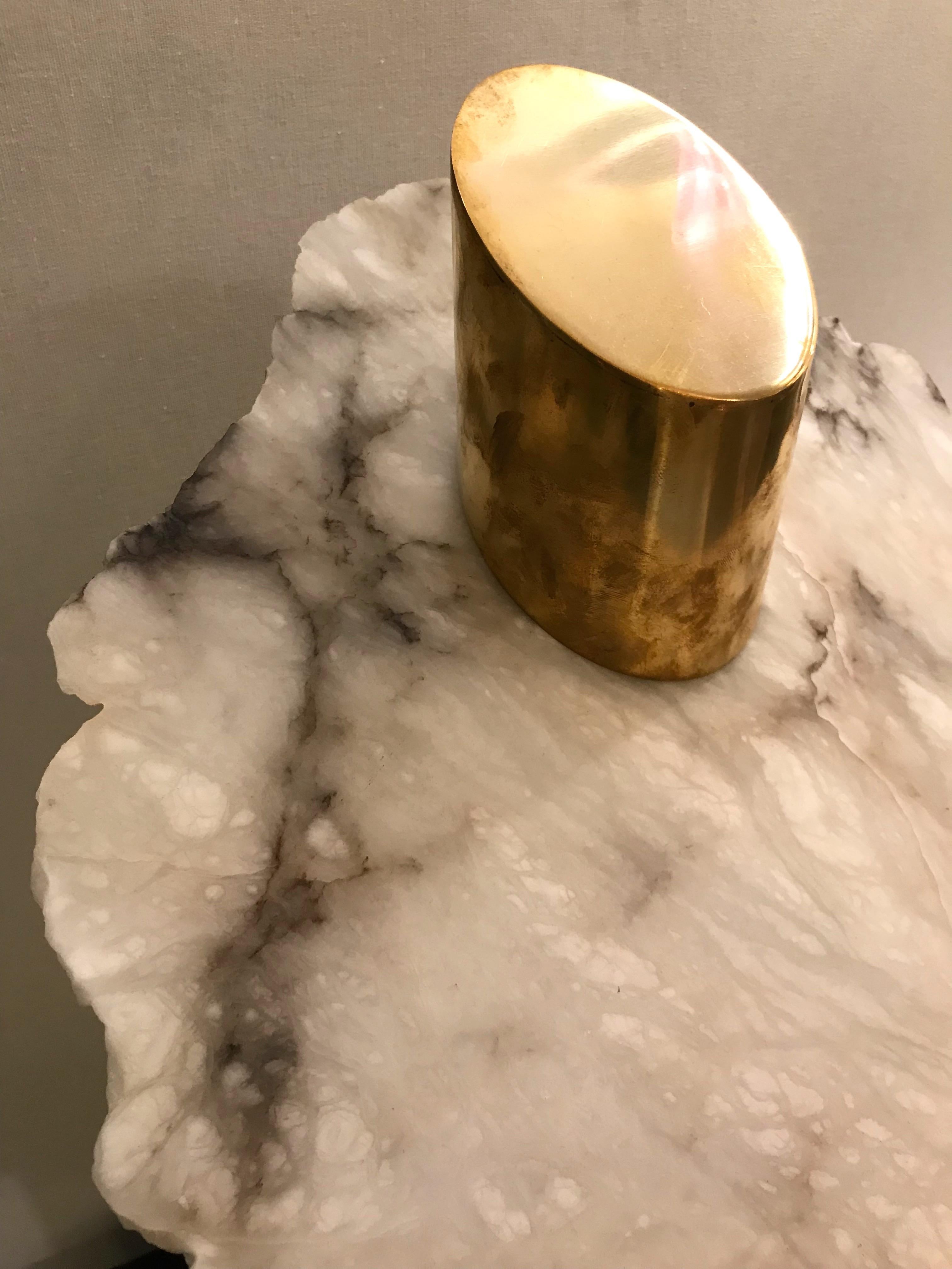 Contemporary TOTEM lamps. Brass and natural slice or leaves of Alabaster. The best Alabaster from Carrare Tuscany Italy. Few exclusive production from a small Italian workshop. Very quality and unusual work, different from marble works. Price by