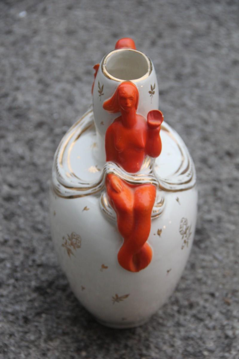 Vase italien de style moderne du milieu du siècle en céramique rouge et or, années 1950.