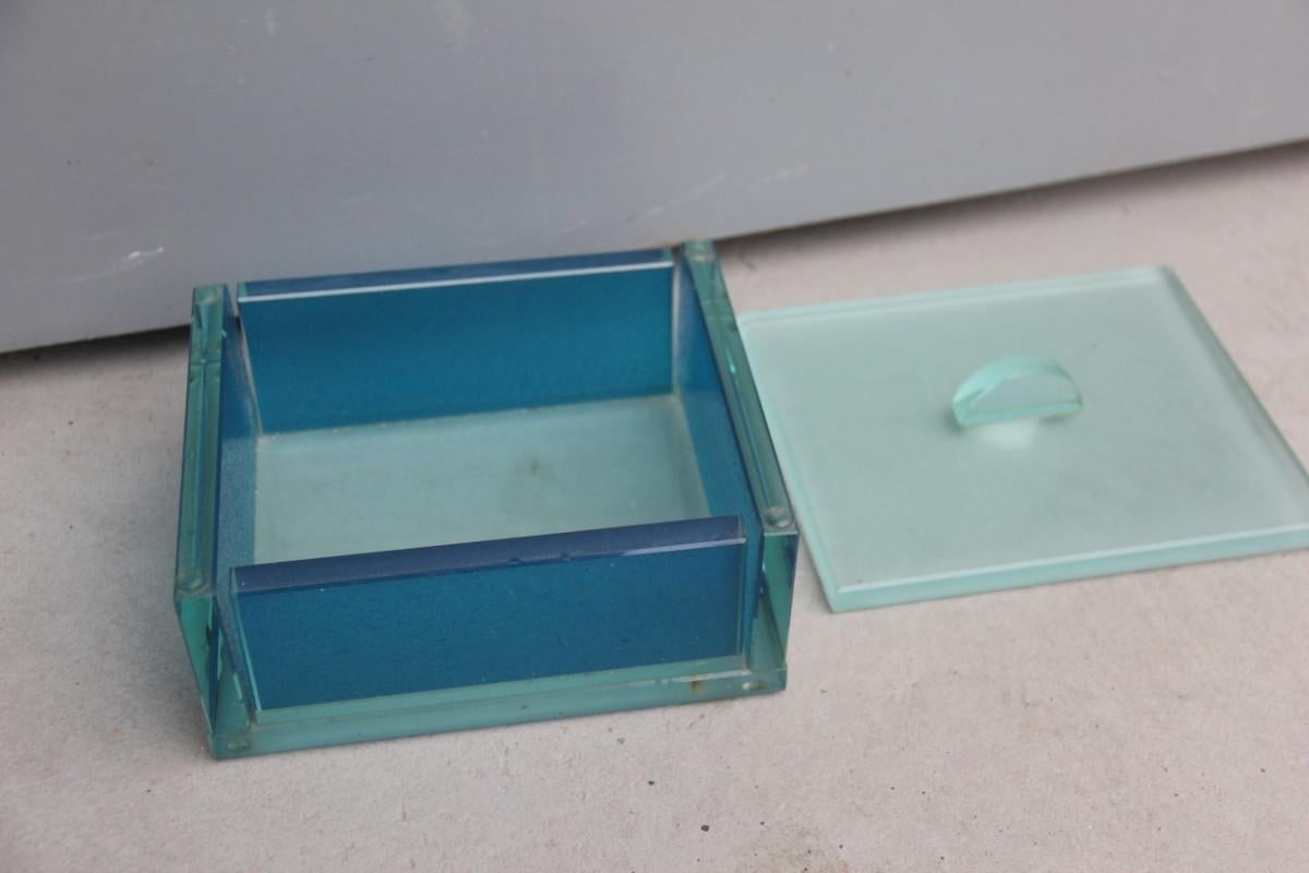 Geometric rectangular box blue Italy design glass Ettore Sottsass attributed Fontana Arte, 1980.