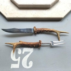 HACK Wellenschliff Antler Horned Handled Carving Serving Set, 1900, Austria