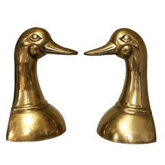 Cast Brass Duck or Mallard Head Bookends a Pair