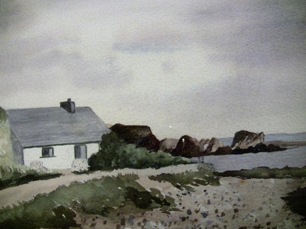 Lovely little original watercolor study of an Irish Cottage by the Sea by M. MacLoughlin an Irish Watercolorist.

20th century, circa 1970.

Framed under glass.

Gorgeous Irish seaside scene.