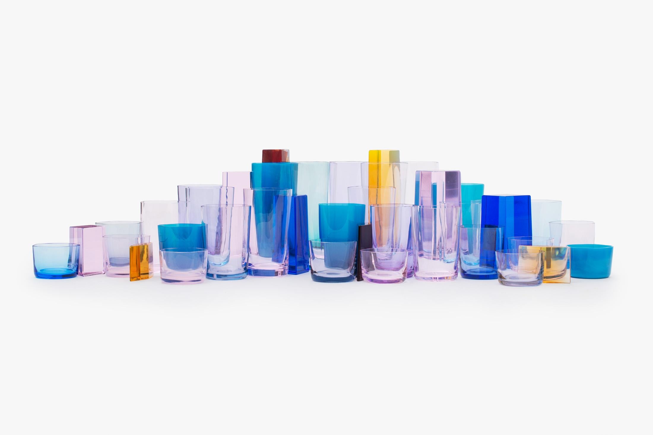OAO Works Project 31.3 is a body of 41 individual glass elements designed to be arranged into a multiplicity of compositions. The forms of 31.3 Polygon Glassware can be traced back to two distinct sources: a mathematical query into geometric tiling