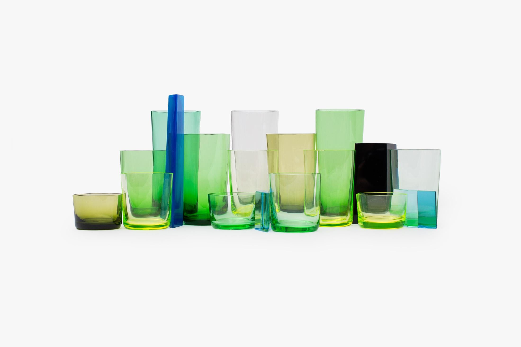 OAO Works Project 31.3 is a body of 18 individual glass elements designed to be arranged into a multiplicity of compositions. The forms of 31.3 Polygon Glassware can be traced back to two distinct sources: a mathematical query into geometric tiling