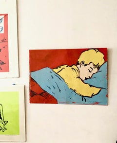 Peinture sérigraphique Pop Art "Garçon endormi" par David Bromley Australie 1990