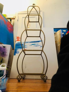 Vintage Brass Faux Bois Étagère Shelf, Trompe L’oeil Shelves