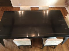 Six Chairs and Dining Table with Brass Inlay After James Mont
