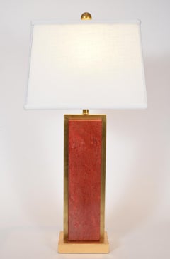 Pair of Orange Jade Table / Task Lamps with Brass Accent