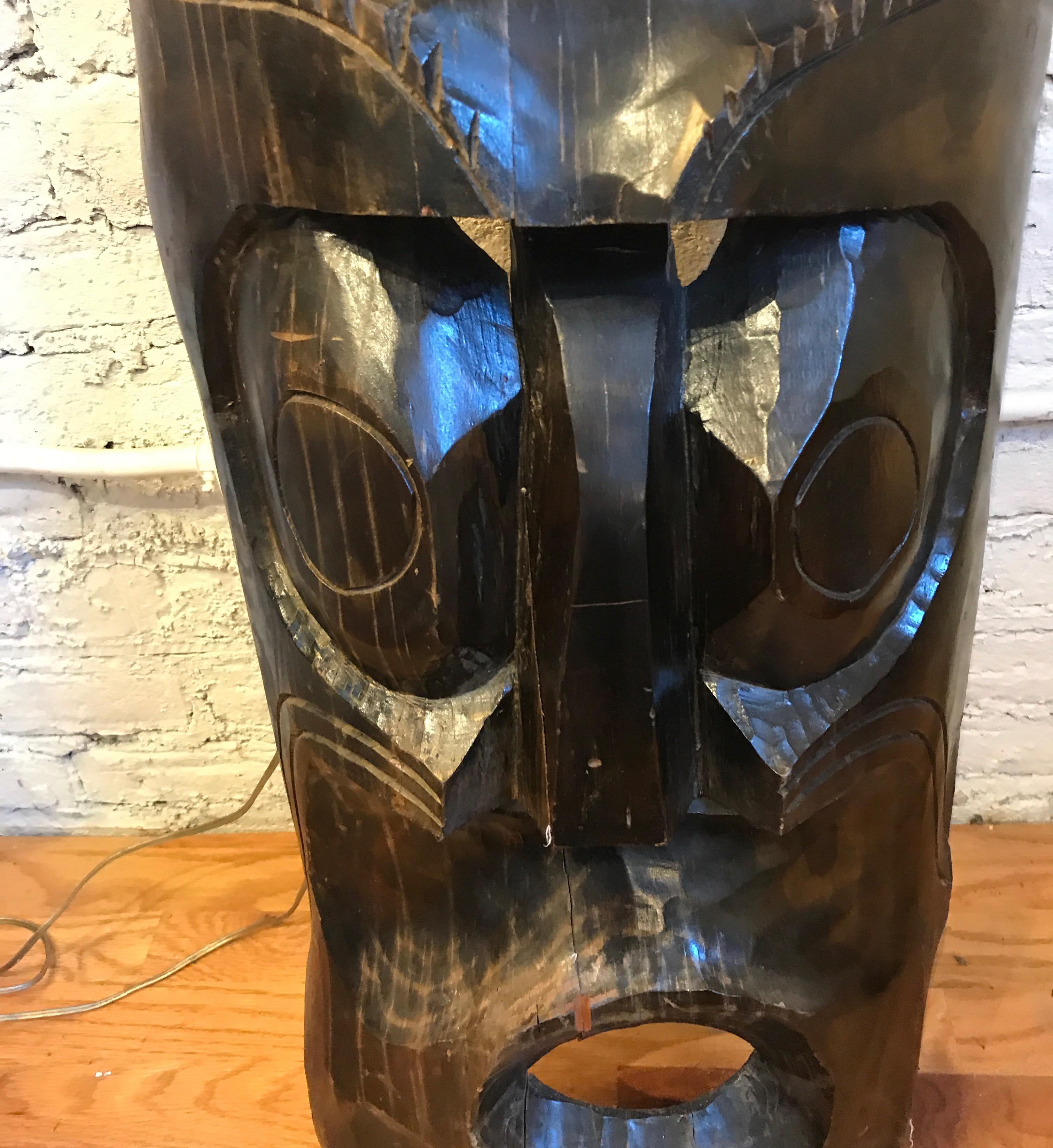 Large Carved Wood Tiki Mask For Sale 11