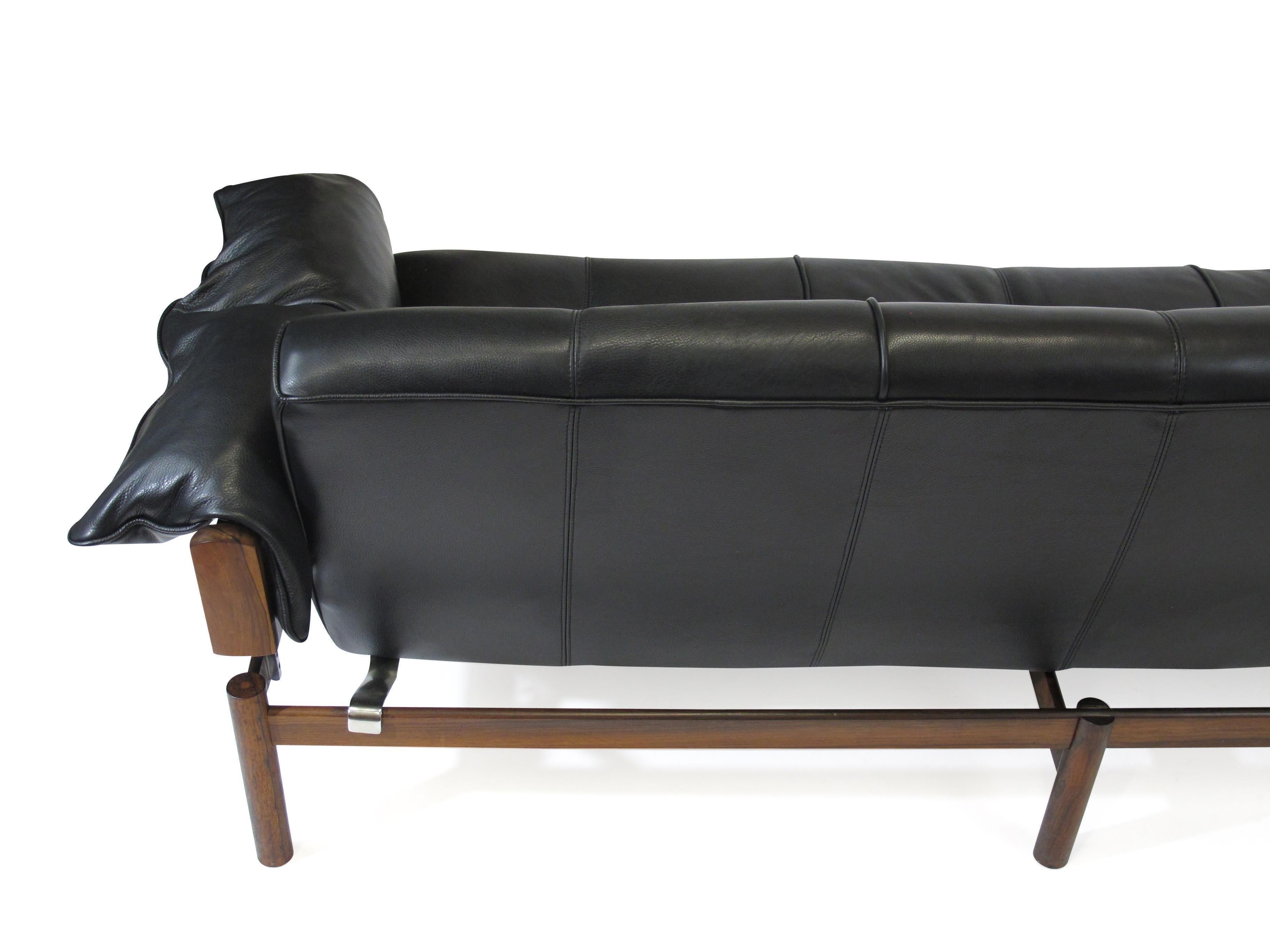 1960 Percival Lafer Brazilian Rosewood Sofa and Chair in Black Leather 14