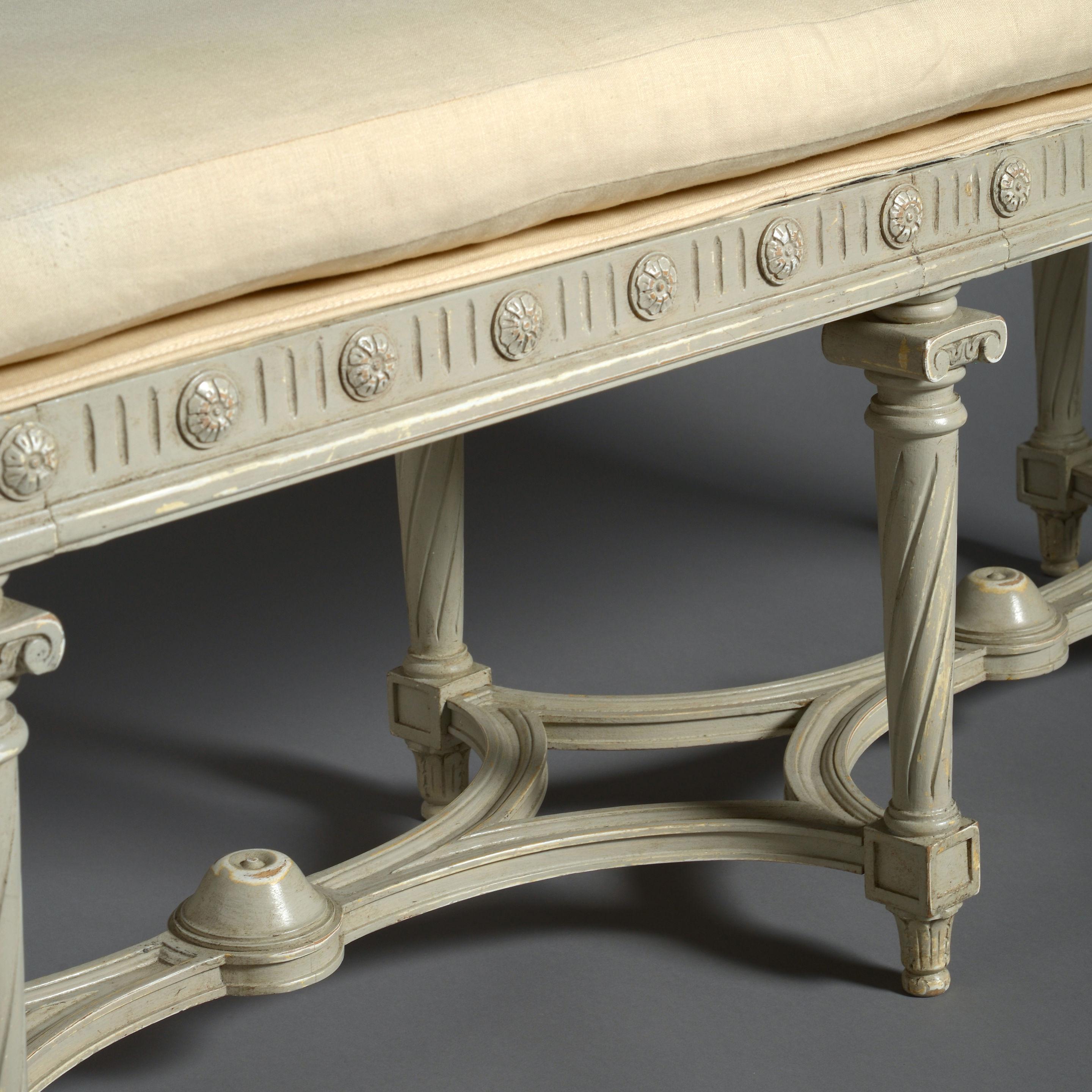 French 19th Century Grey Painted Louis XVI Style Long Stool