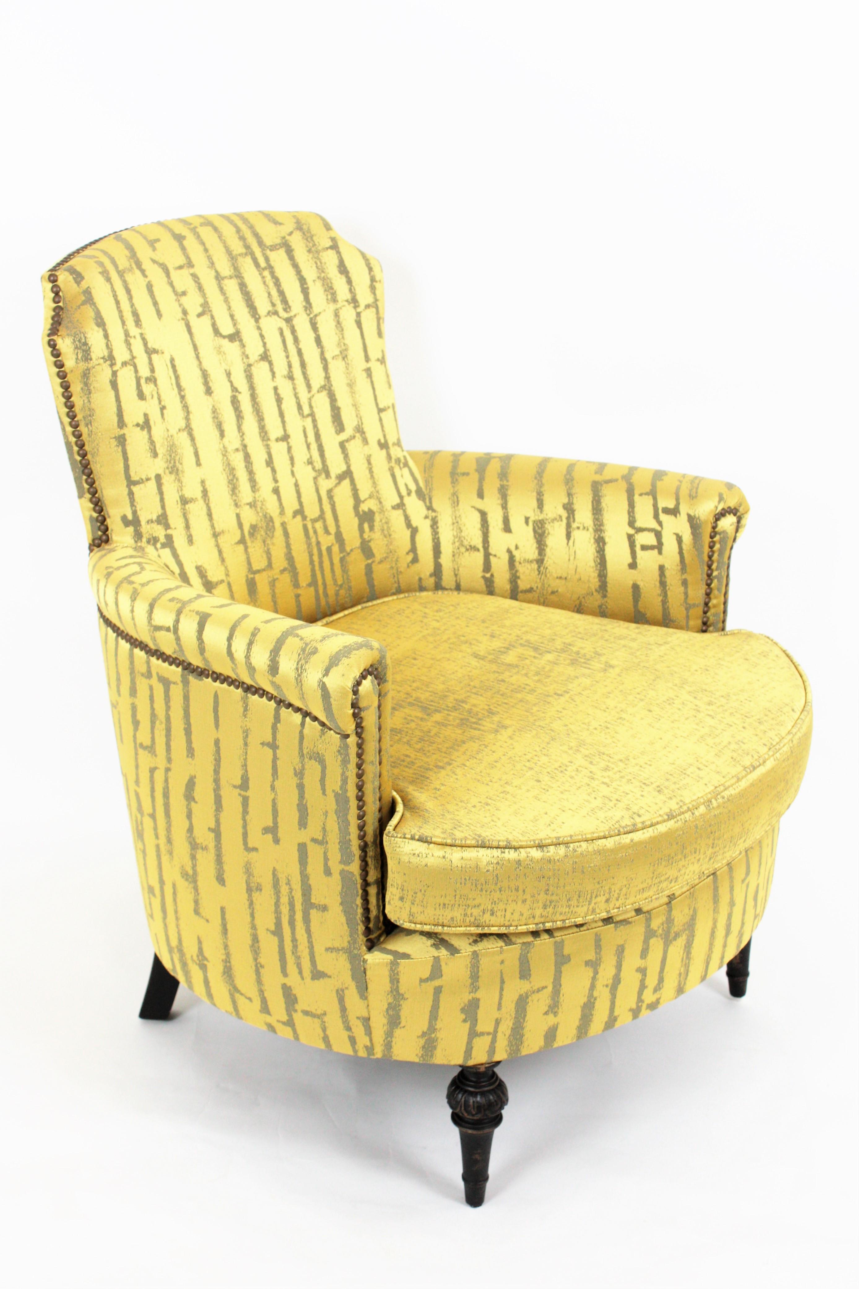 Gustavian French 1930s Louis XVI Style Armchair in Damask Modern Fabric