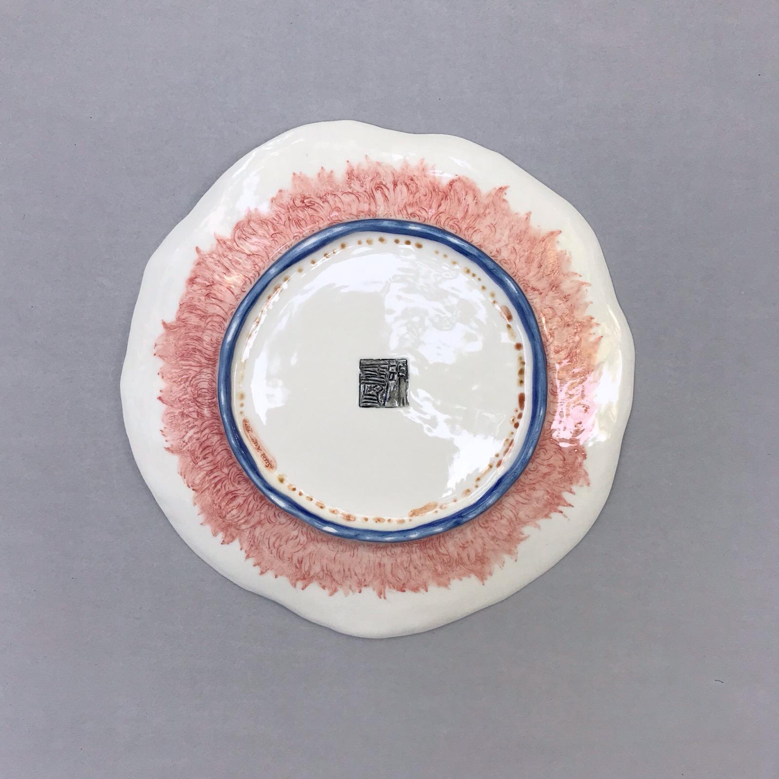 French XUE SUN 2018, Unique Enameled Ceramic Wall Platter or Center Plate