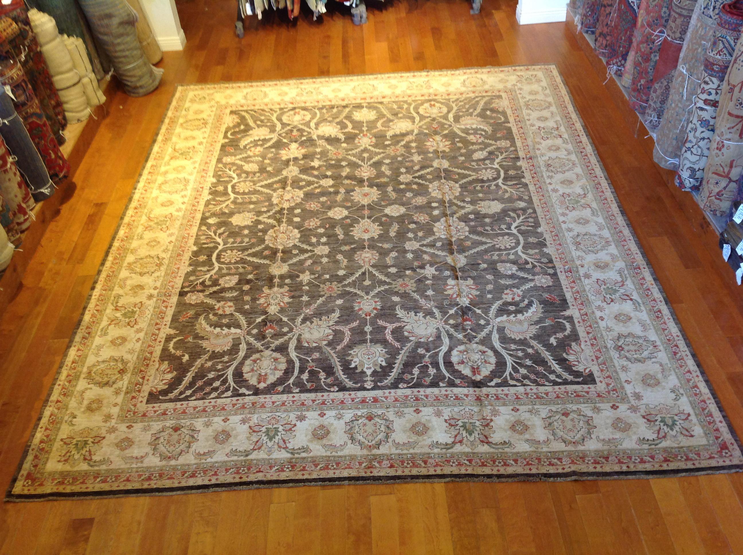 Hand-Knotted Brown Pakistani Wool Area Rug For Sale