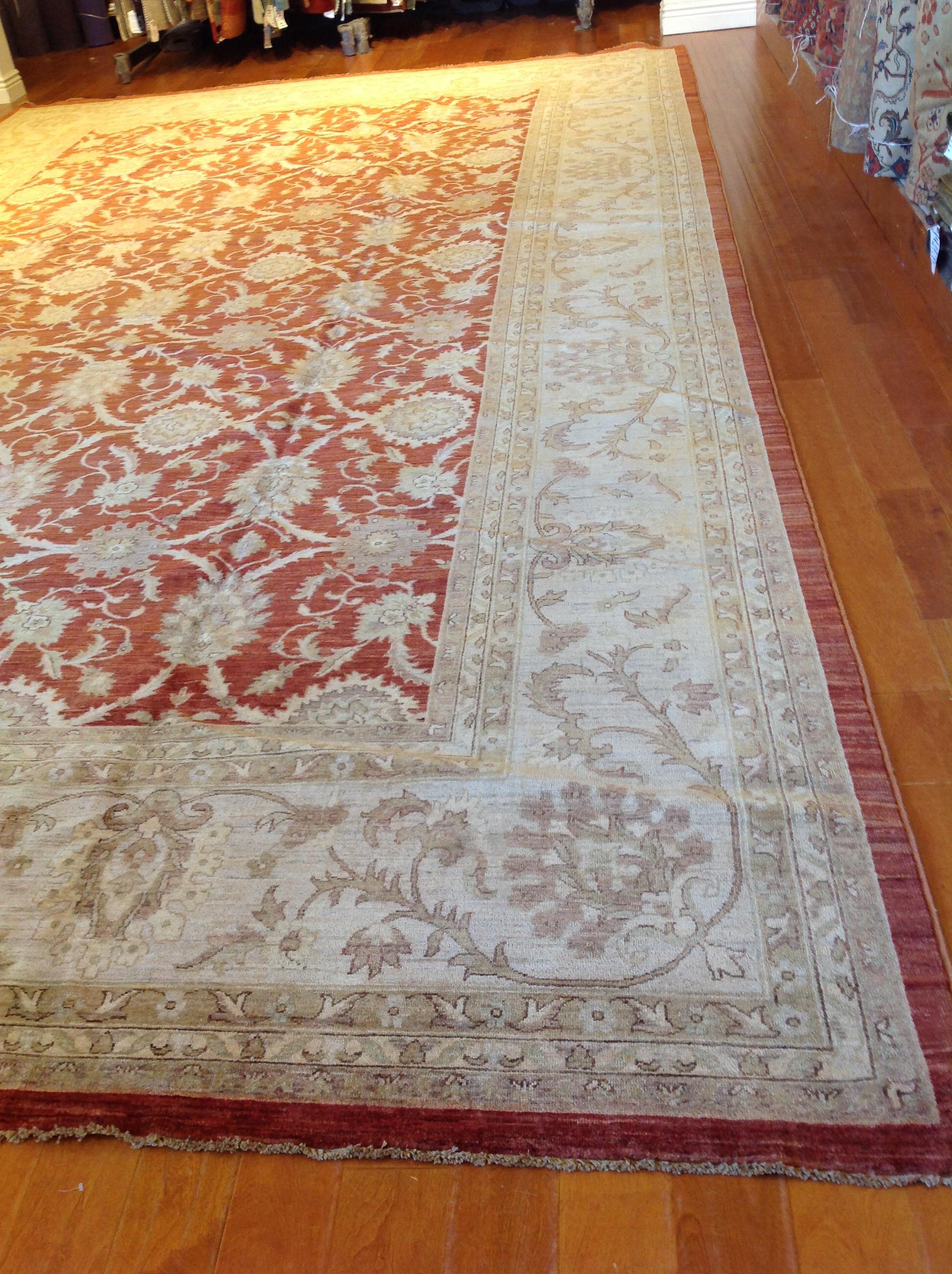 Hand-Knotted Traditional Pakistani Red Oblong Area Rug For Sale