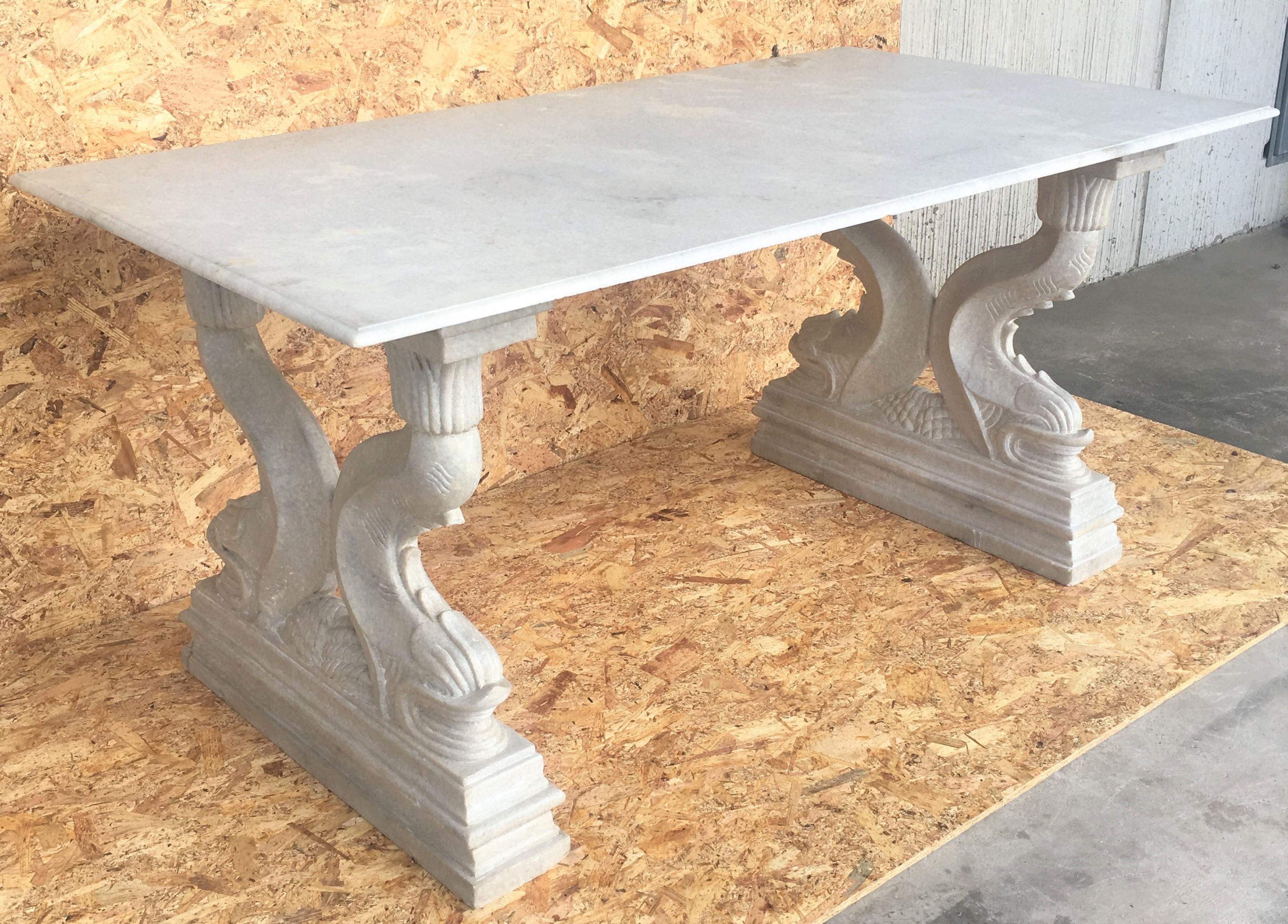 Baroque 19th Center or Dining Table in Carrara Marble