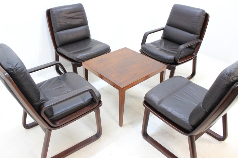 German Set of Four Leather Armchairs by Eugen Schmidt, 1970s For Sale