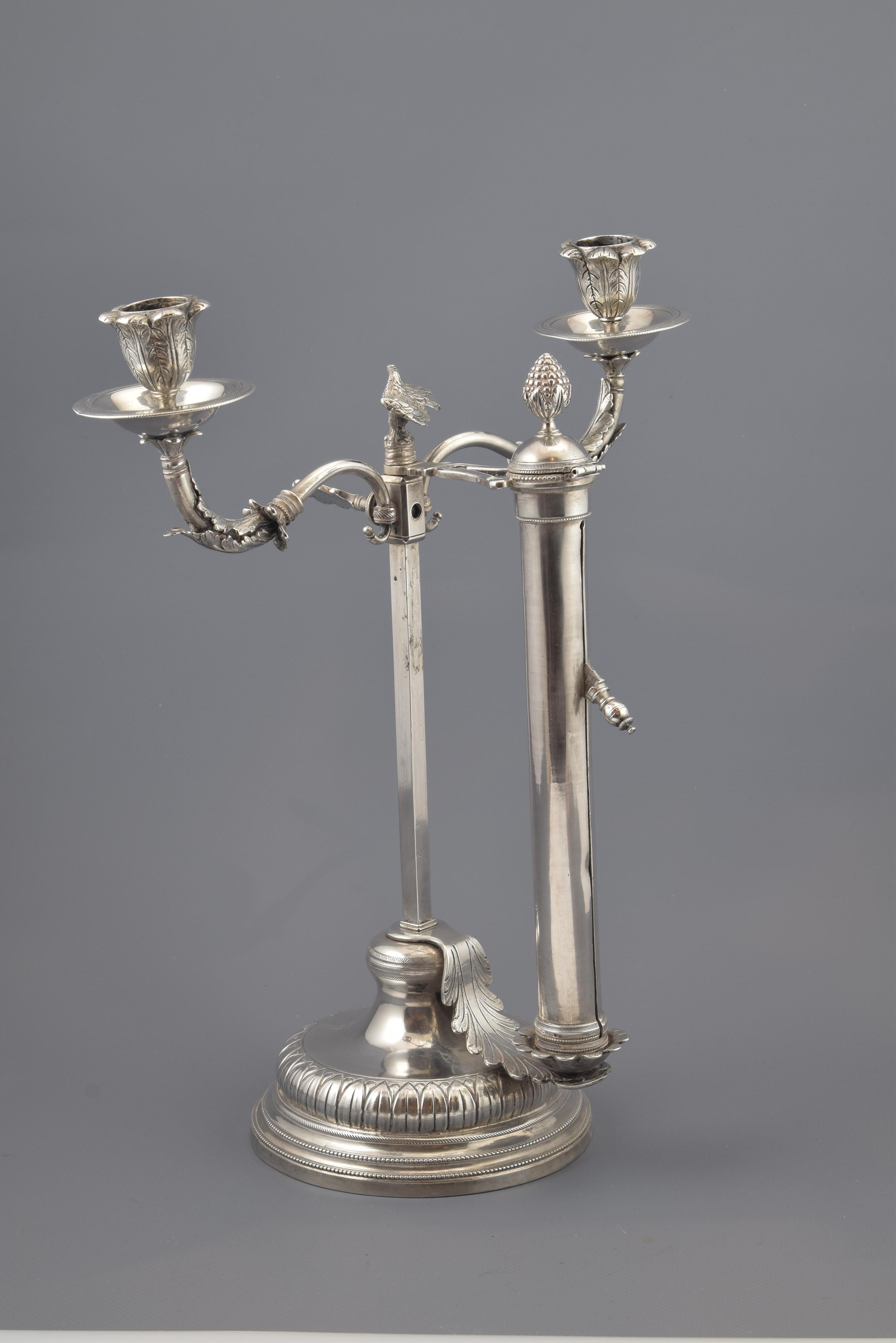 Neoclassical Solid Silver Lamp, with Hallmarks, Possibly Malaga, Spain, 19th Century For Sale