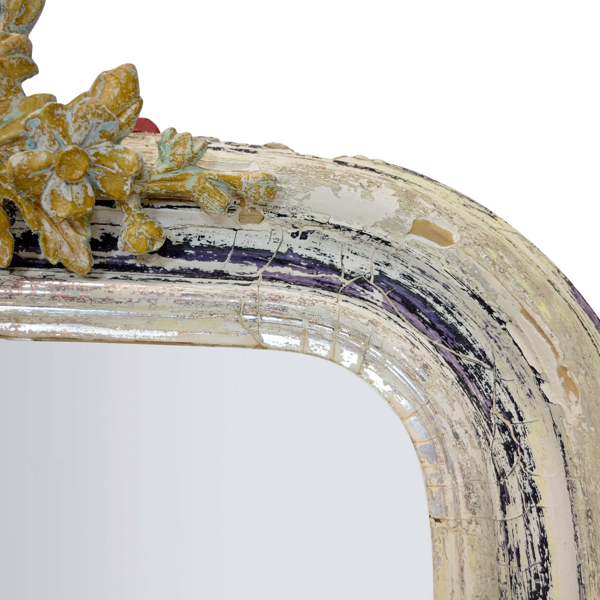Louis XV Antique 19th Century Wall Mirror with Decorative Bird Detail