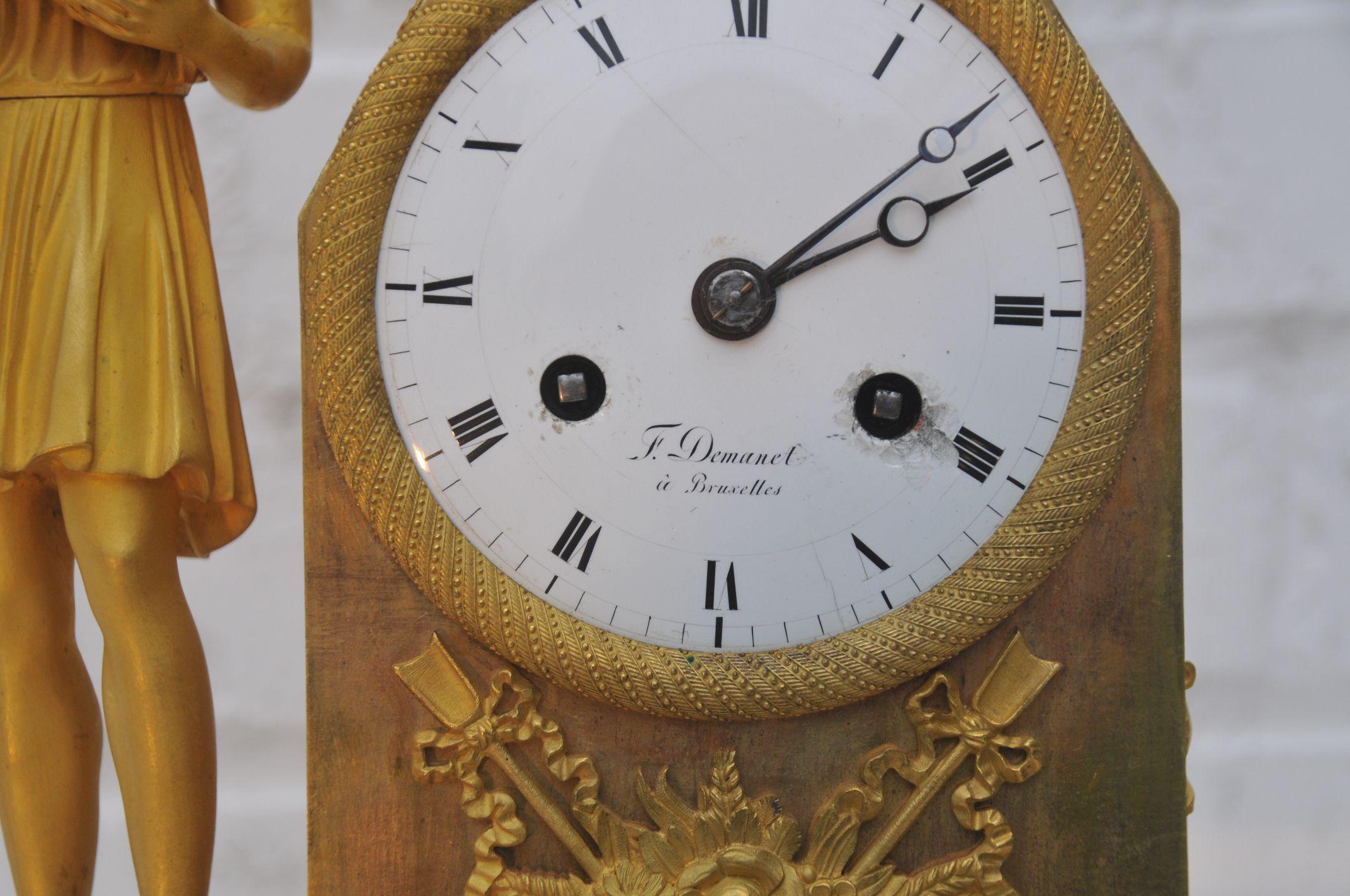 Gilt French Empire Period Ormolu Mantel Clock For Sale