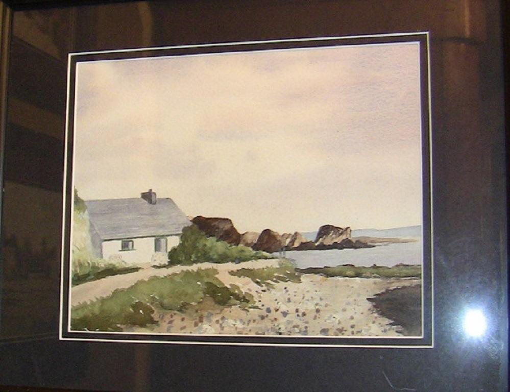 Acuarela irlandesa de M. MacLoughlin de Cabaña junto al mar De campo en venta