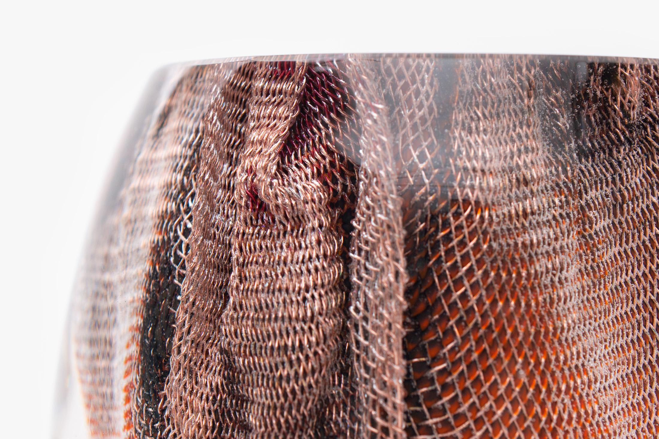 Canadian Glass and Copper Mesh Vase by Omer Arbel for OAO Works, Orange and Black For Sale