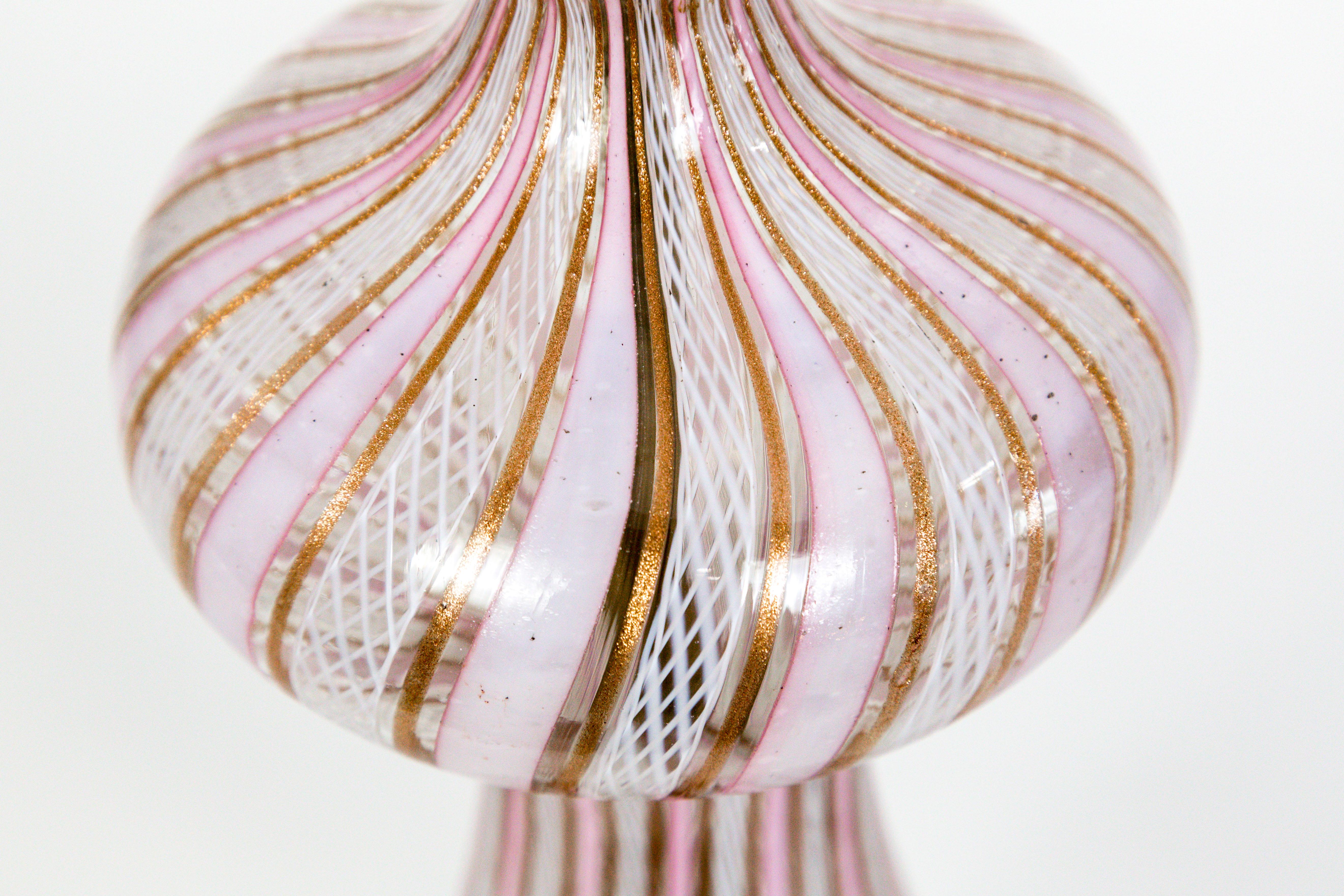 Mid-Century Modern Pink Filigrana Aventurine Glass Murano Lamp