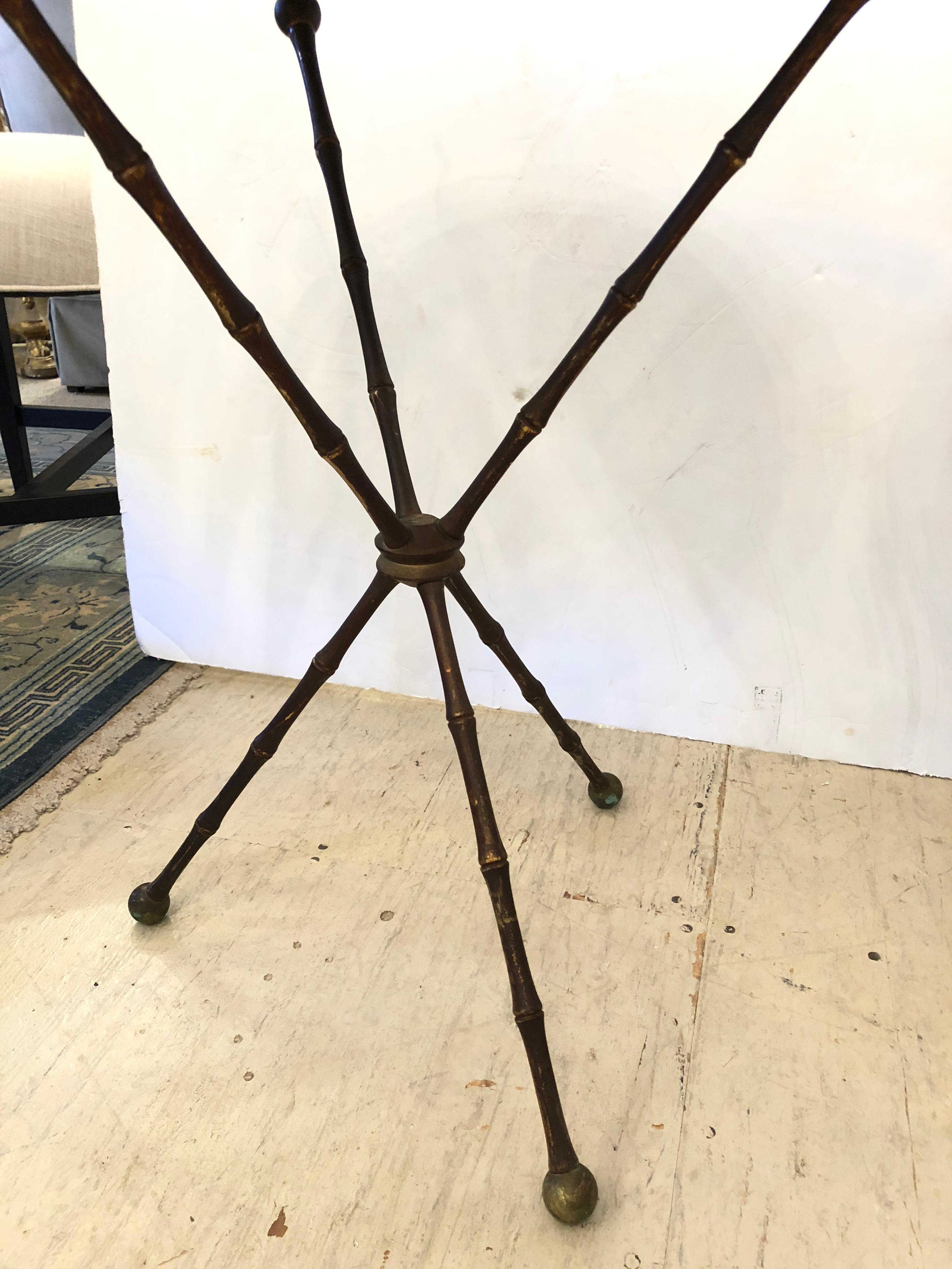 Campaign Superb Pair of Brass Faux Bamboo and Marble Top Side or End Tables