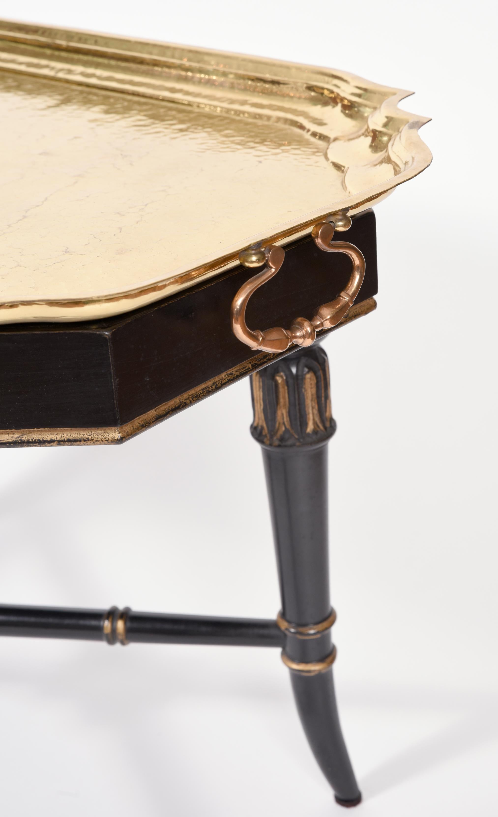 Italian Early 20th Century Wood Frame Brass Tray Table