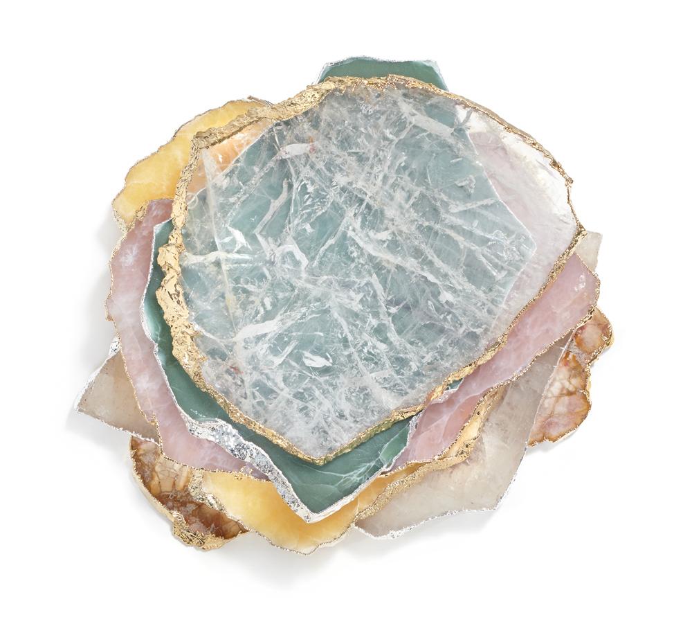 Brazilian Kiva Large Platter in Crystal and 24 Karat Gold by Anna Rabinowitz For Sale