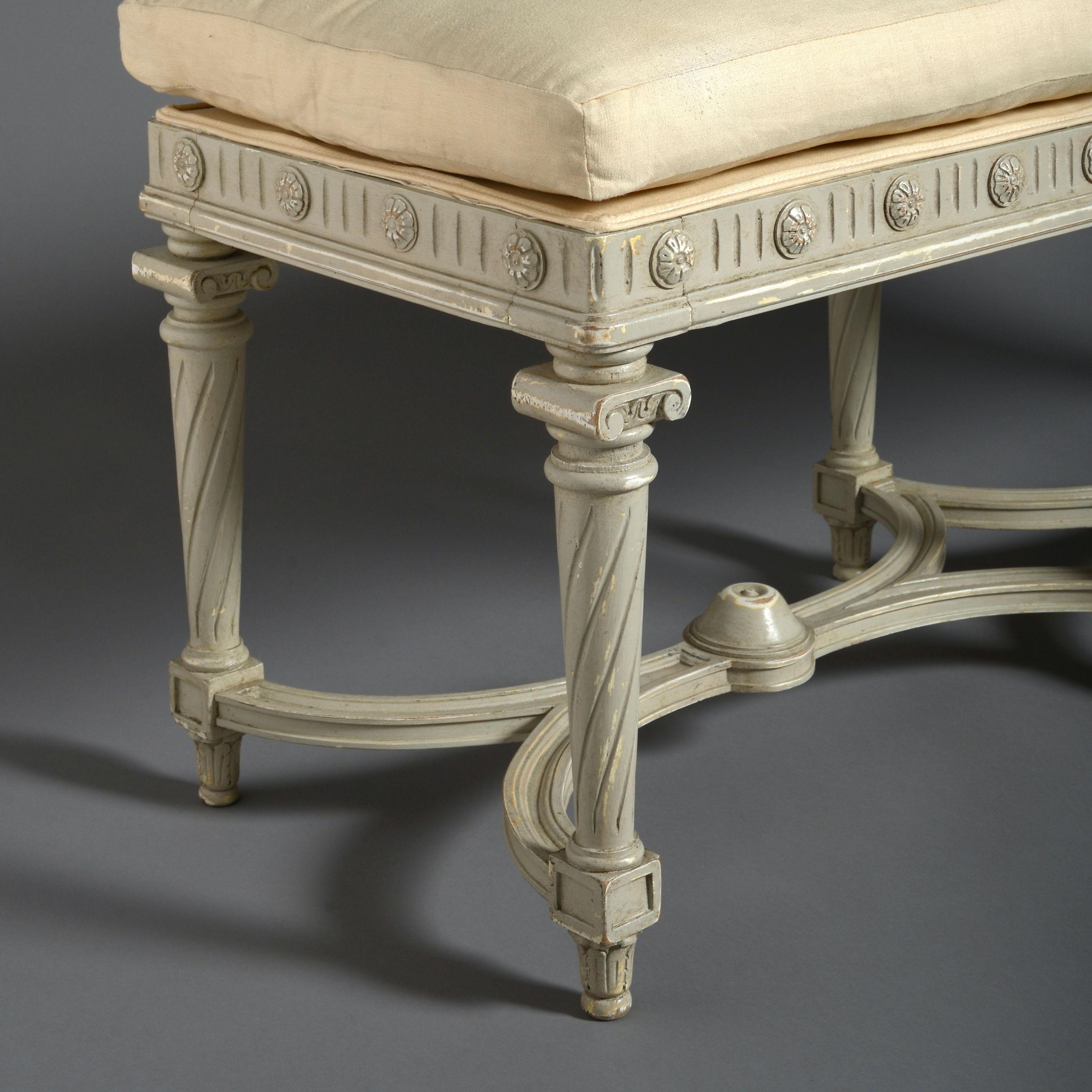 19th Century Grey Painted Louis XVI Style Long Stool In Good Condition In London, GB