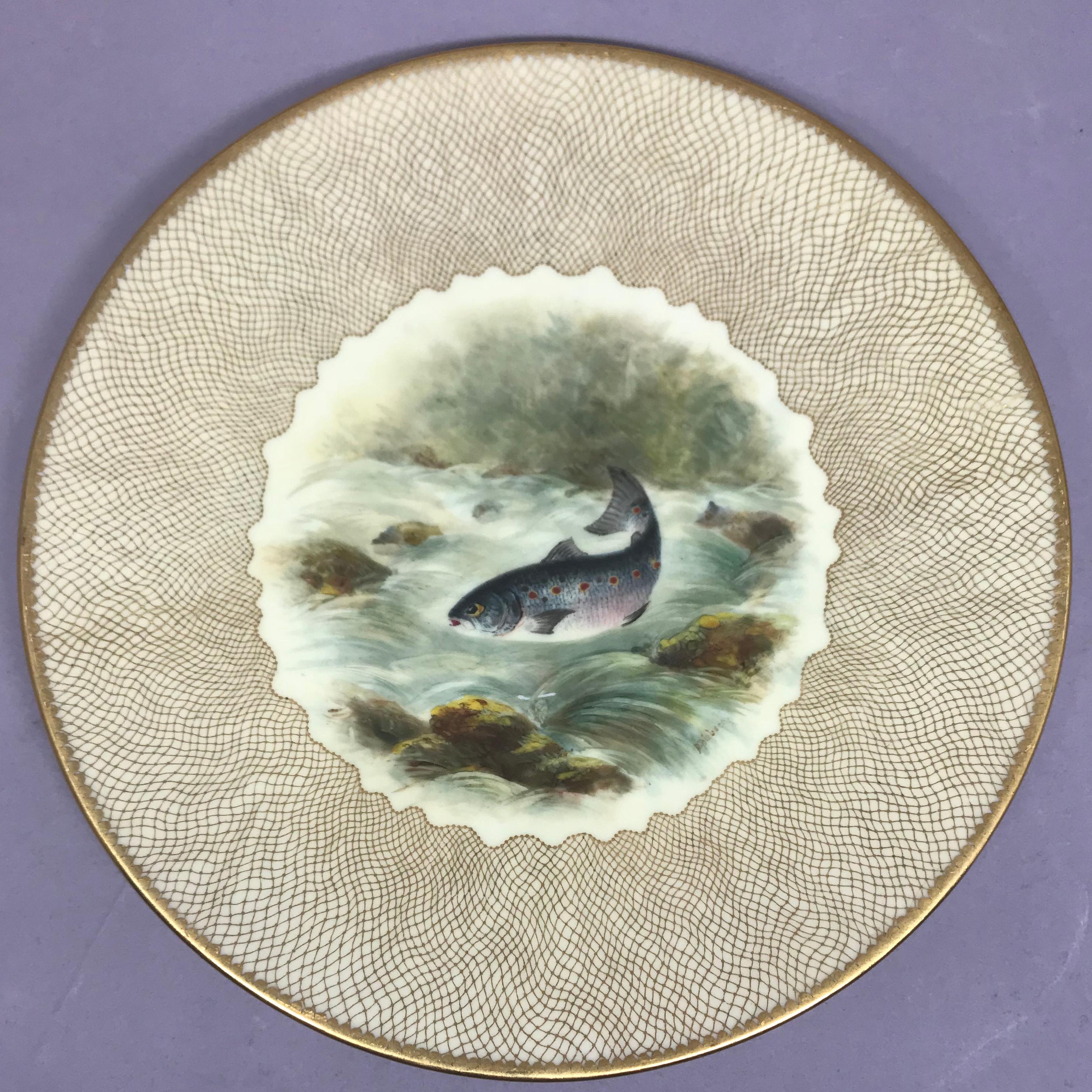 Hand-Painted Set of Ten English Fish Plates For Sale