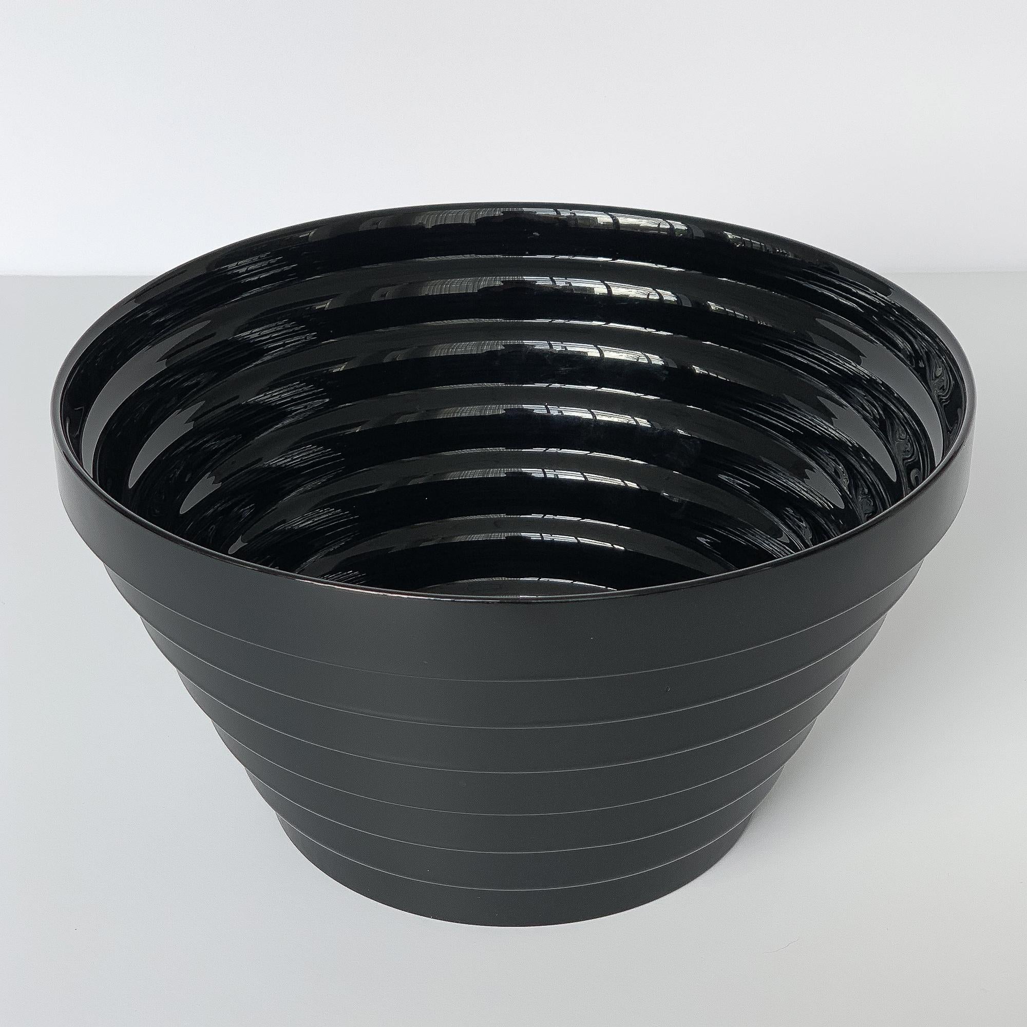 Mid-Century Modern Modernist Italian Stepped Black Glass Bowl