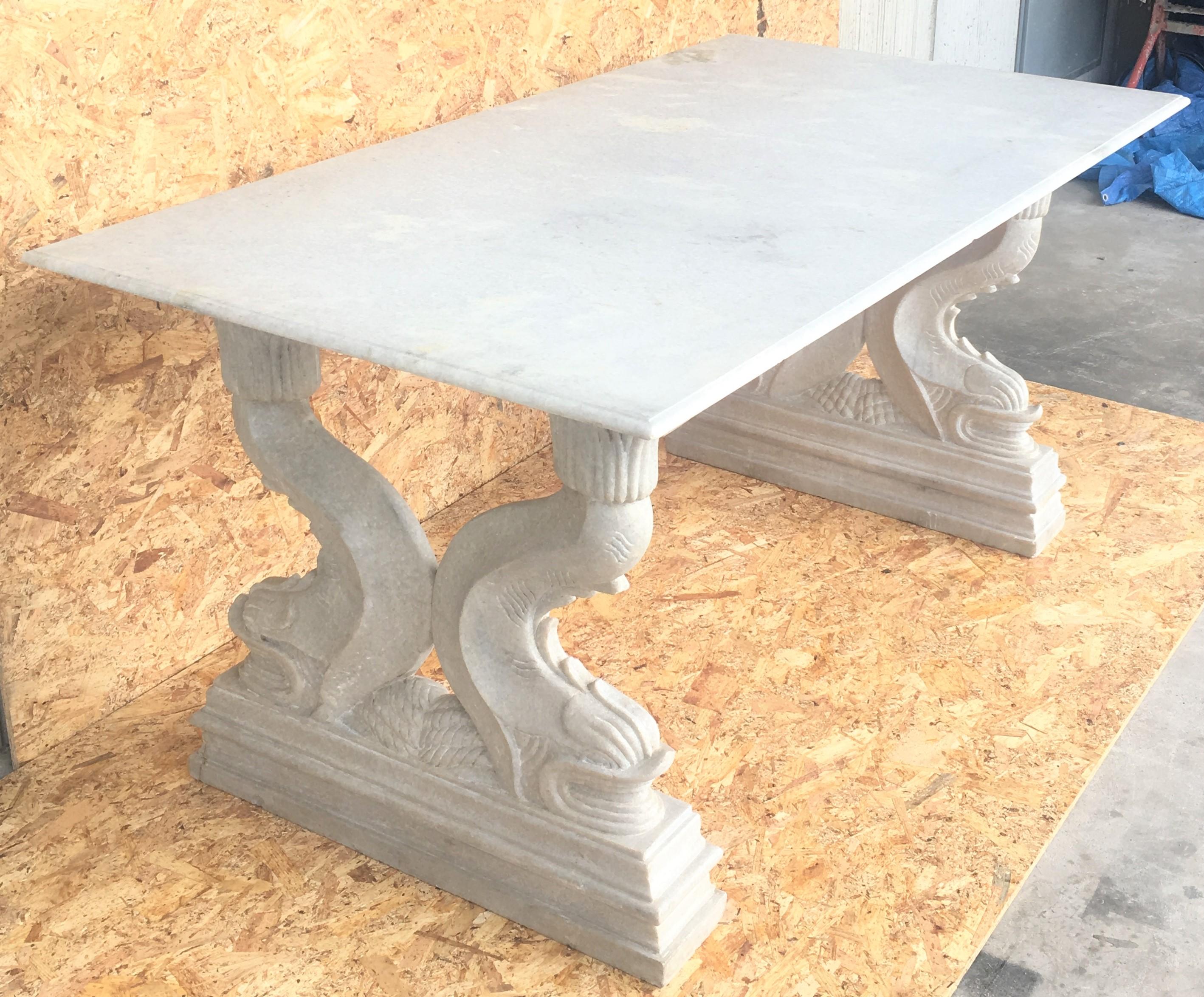 Italian 19th Center or Dining Table in Carrara Marble