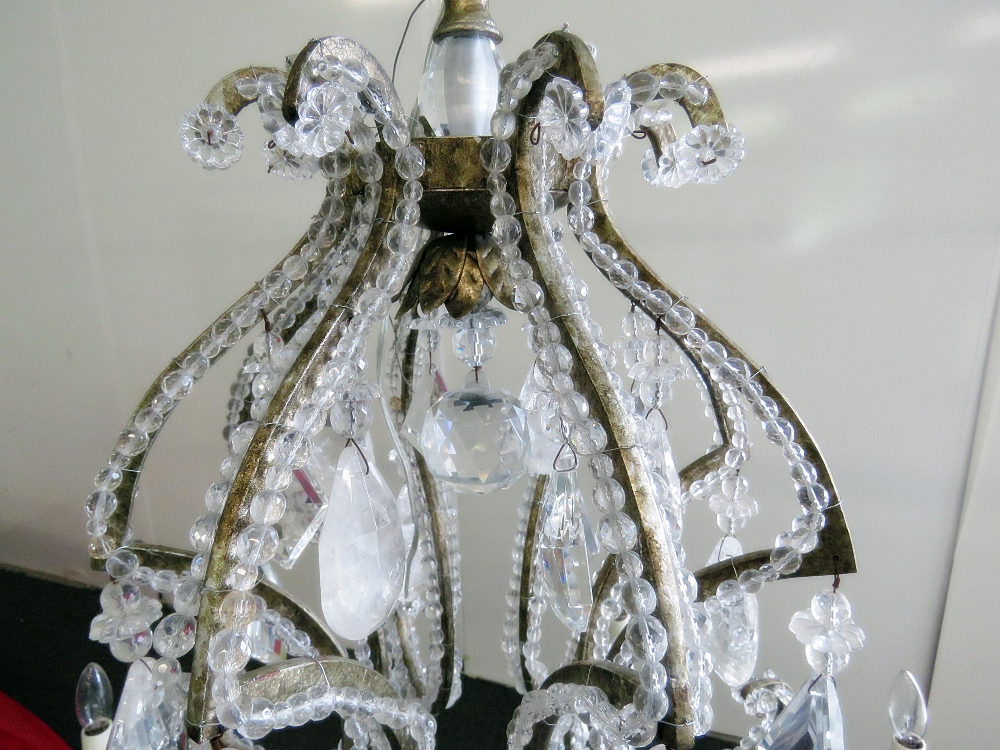Regency Tall French Vintage Rock Crystal Birdcage Chandelier Attributed to Bagues