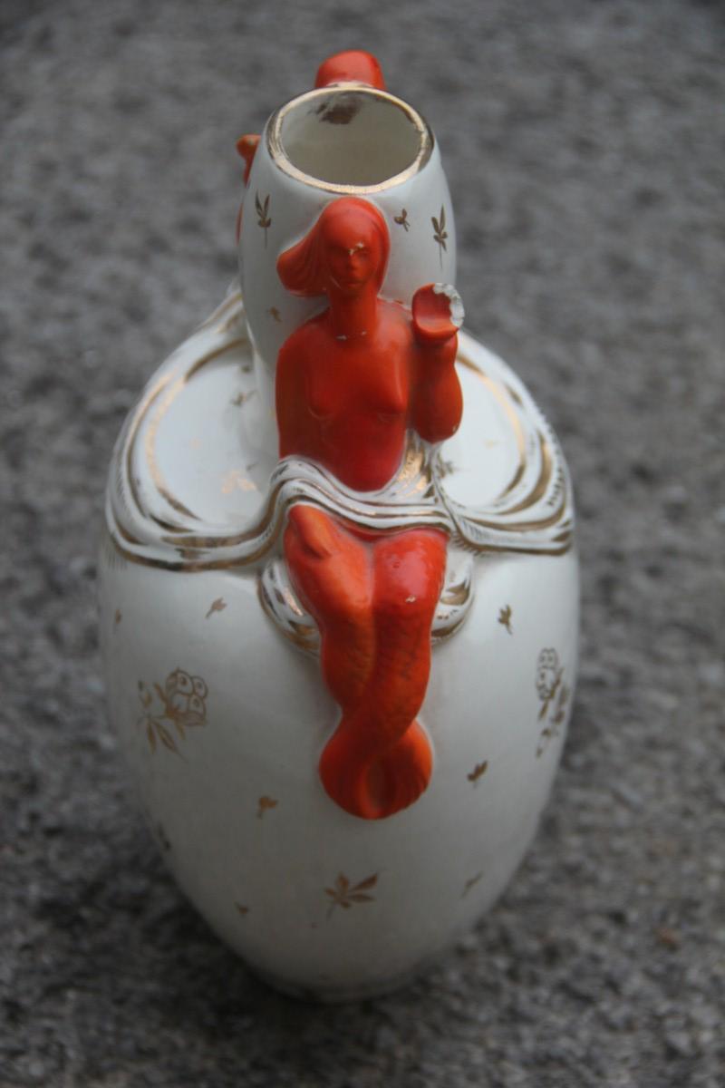 Mid-20th Century Italian Mid-Century Modern Vase Ceramic Red Gold Color, 1950s For Sale