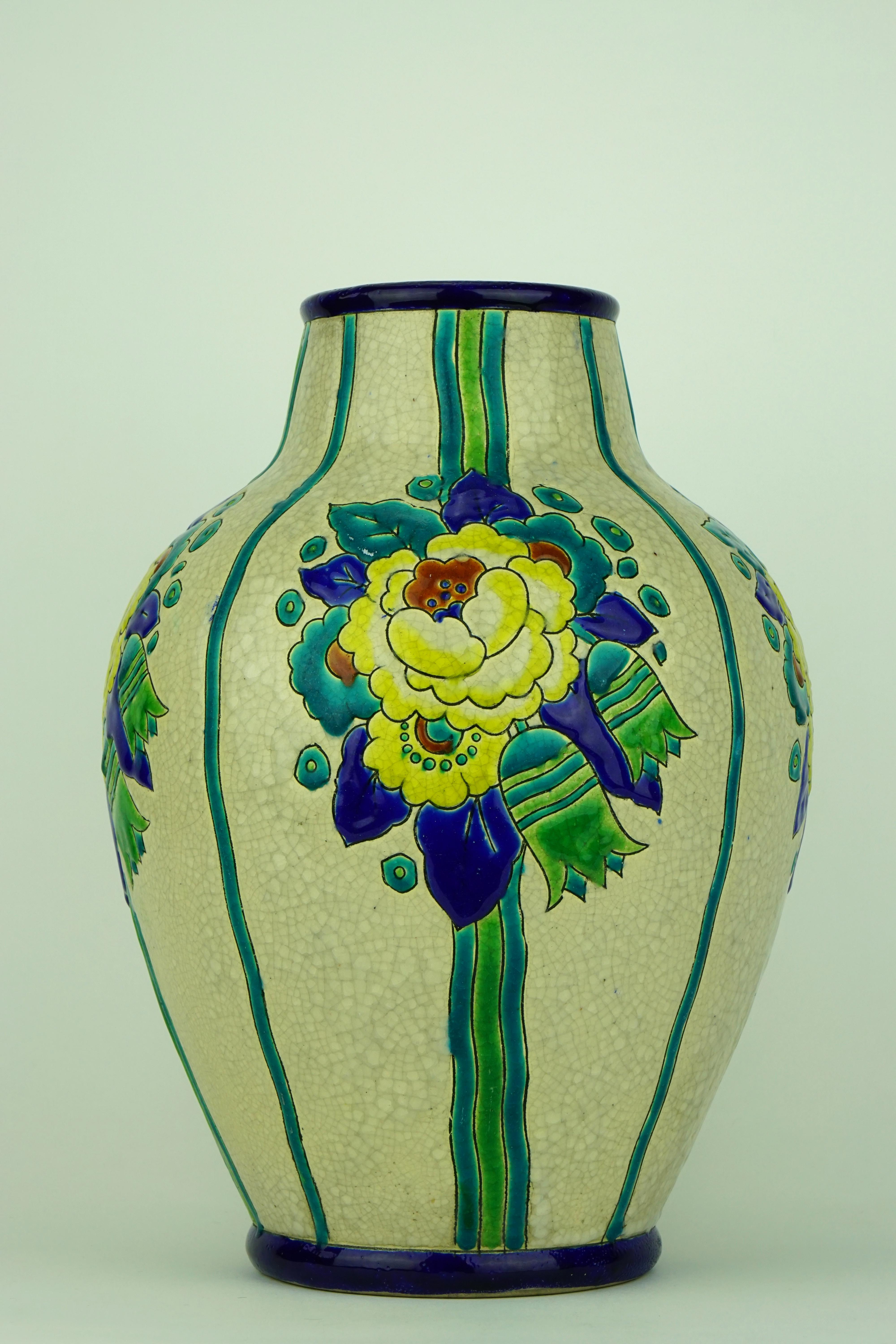 Enameled Art Deco Keramis Boch La Louviere Vase