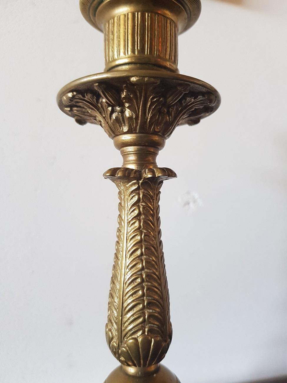 Pair of French Bronze Candlesticks in Charles X Style Marked DUN (Französisch) im Angebot