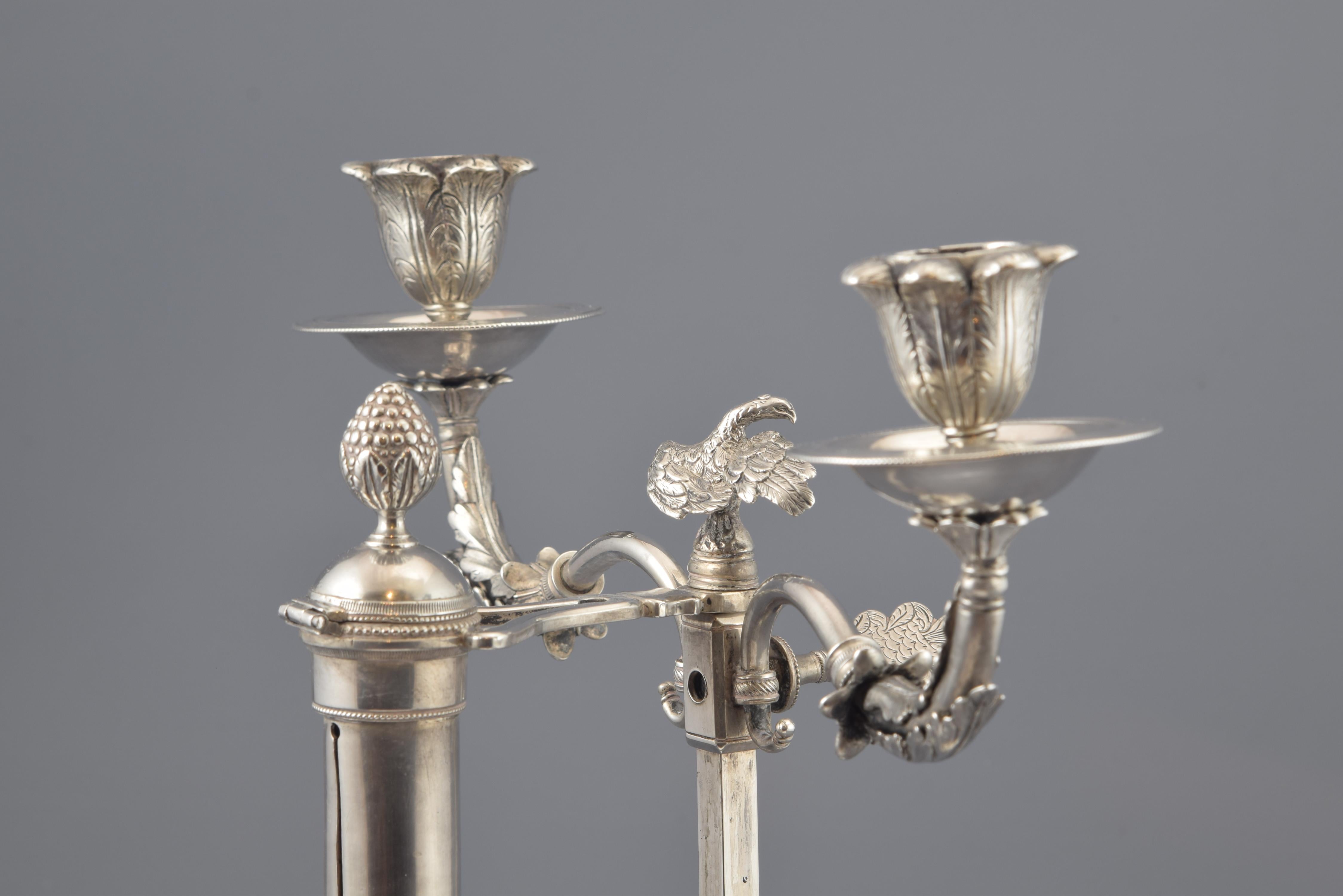 Spanish Solid Silver Lamp, with Hallmarks, Possibly Malaga, Spain, 19th Century For Sale