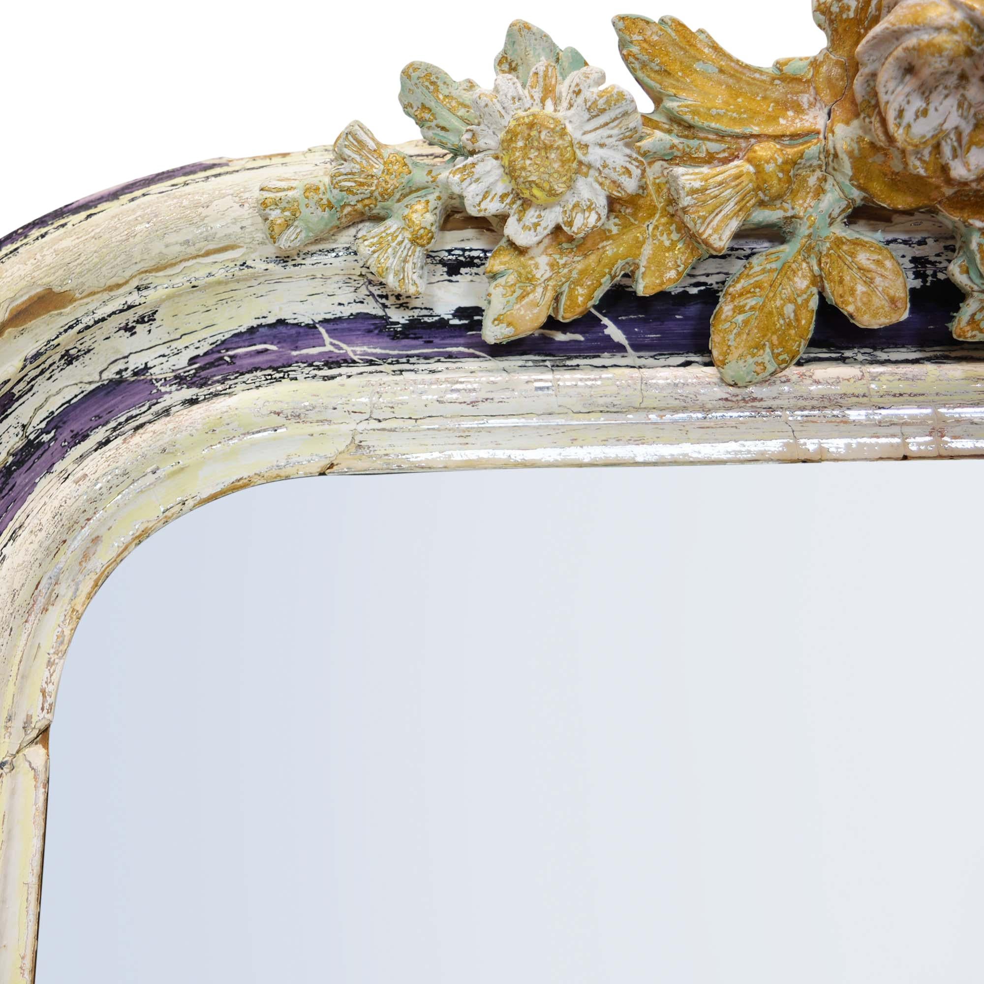 European Antique 19th Century Wall Mirror with Decorative Bird Detail