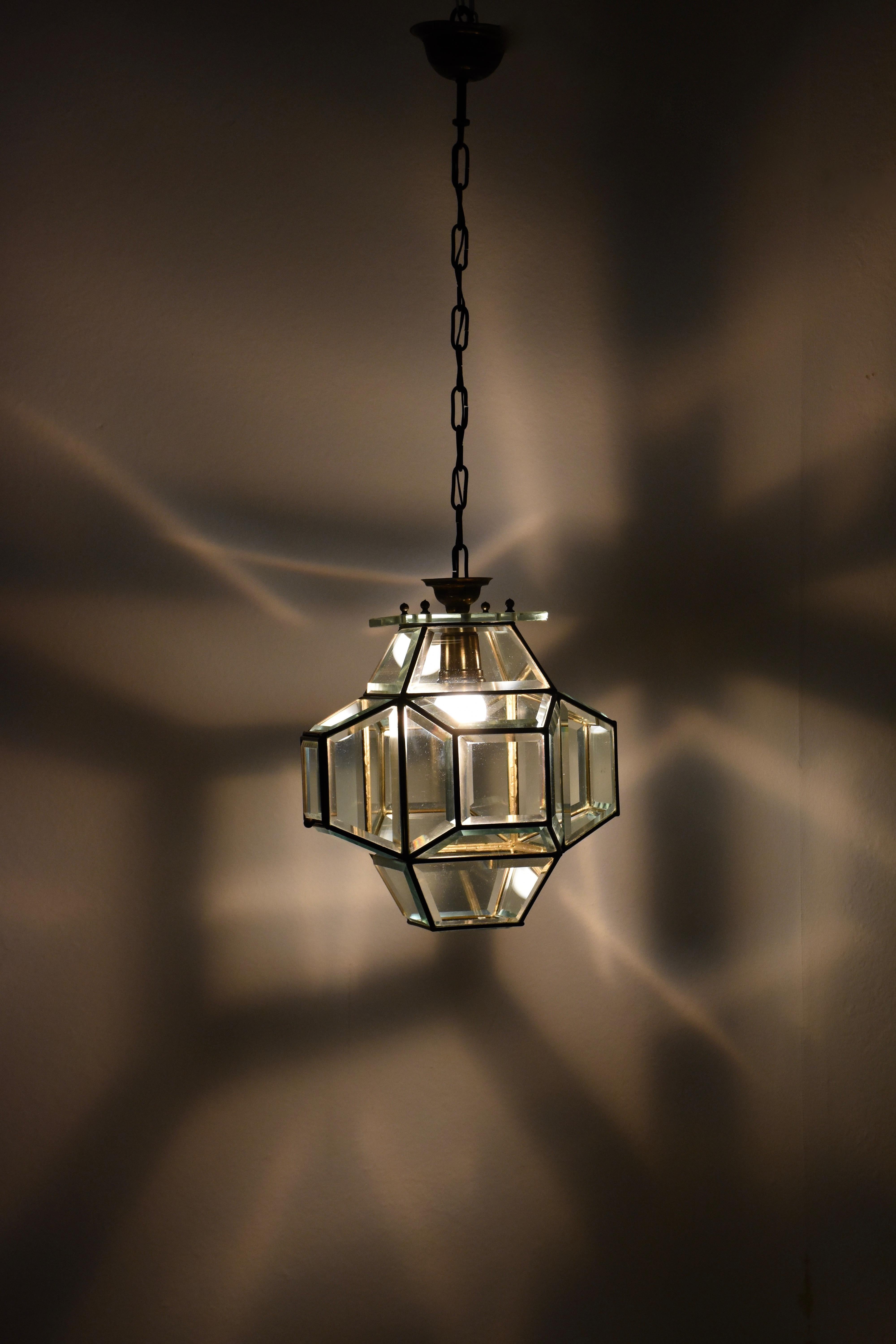 Italian 1950s Glass and Brass Lantern Attributed to Fontana Arte, Italy Lighting