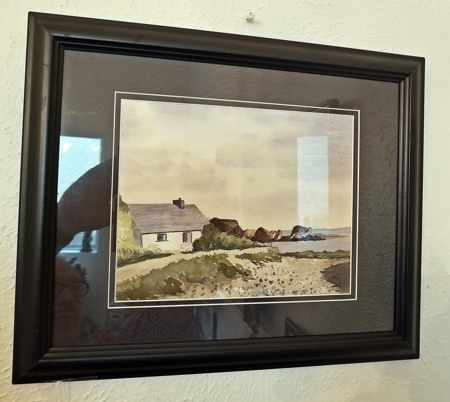 Hand-Painted Irish Watercolor by M MacLoughlin of Cottage by the Sea For Sale