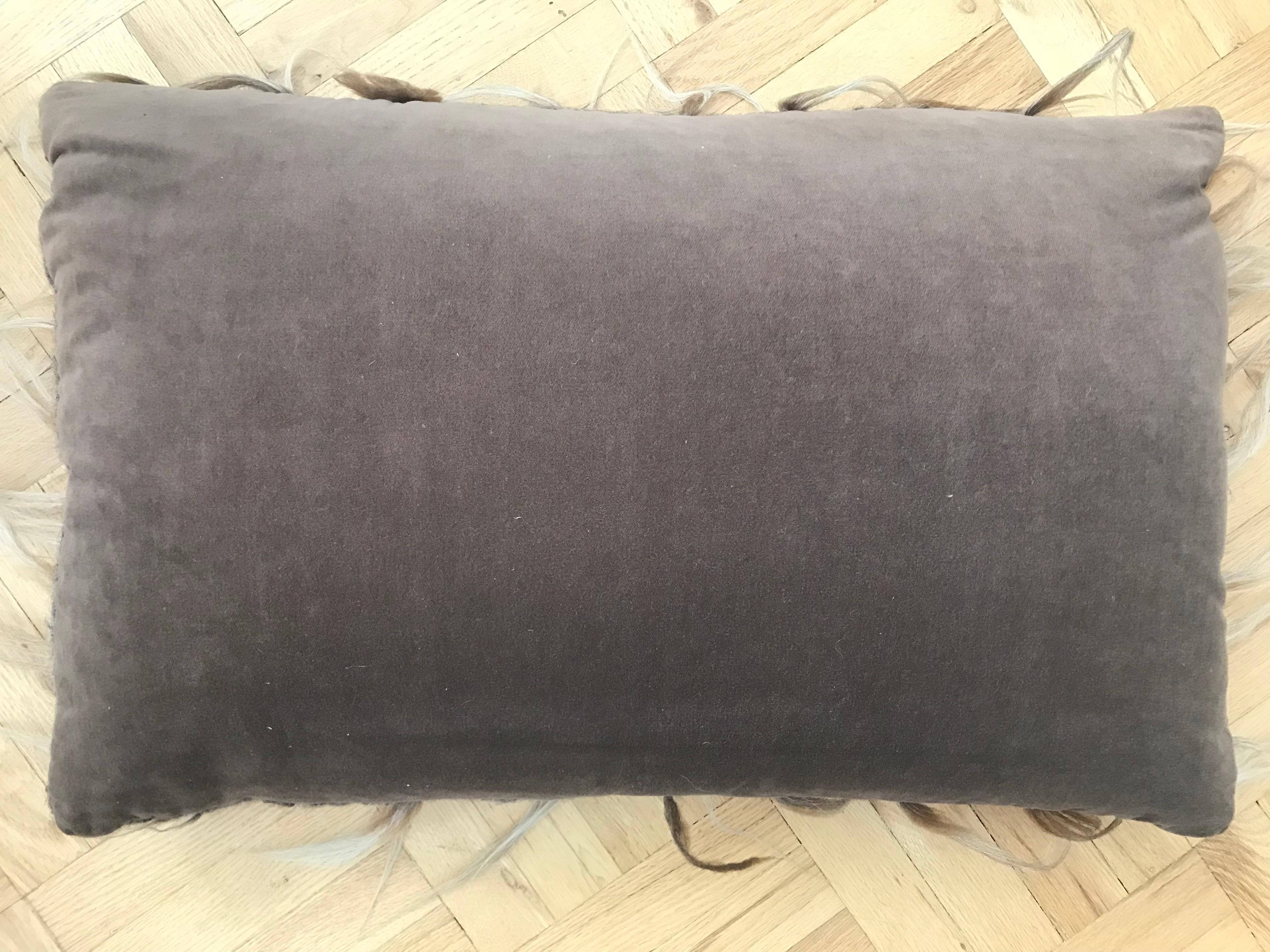 Romanian Brown 'Trousseau' Handwoven Felted Organic Wool Pillow For Sale