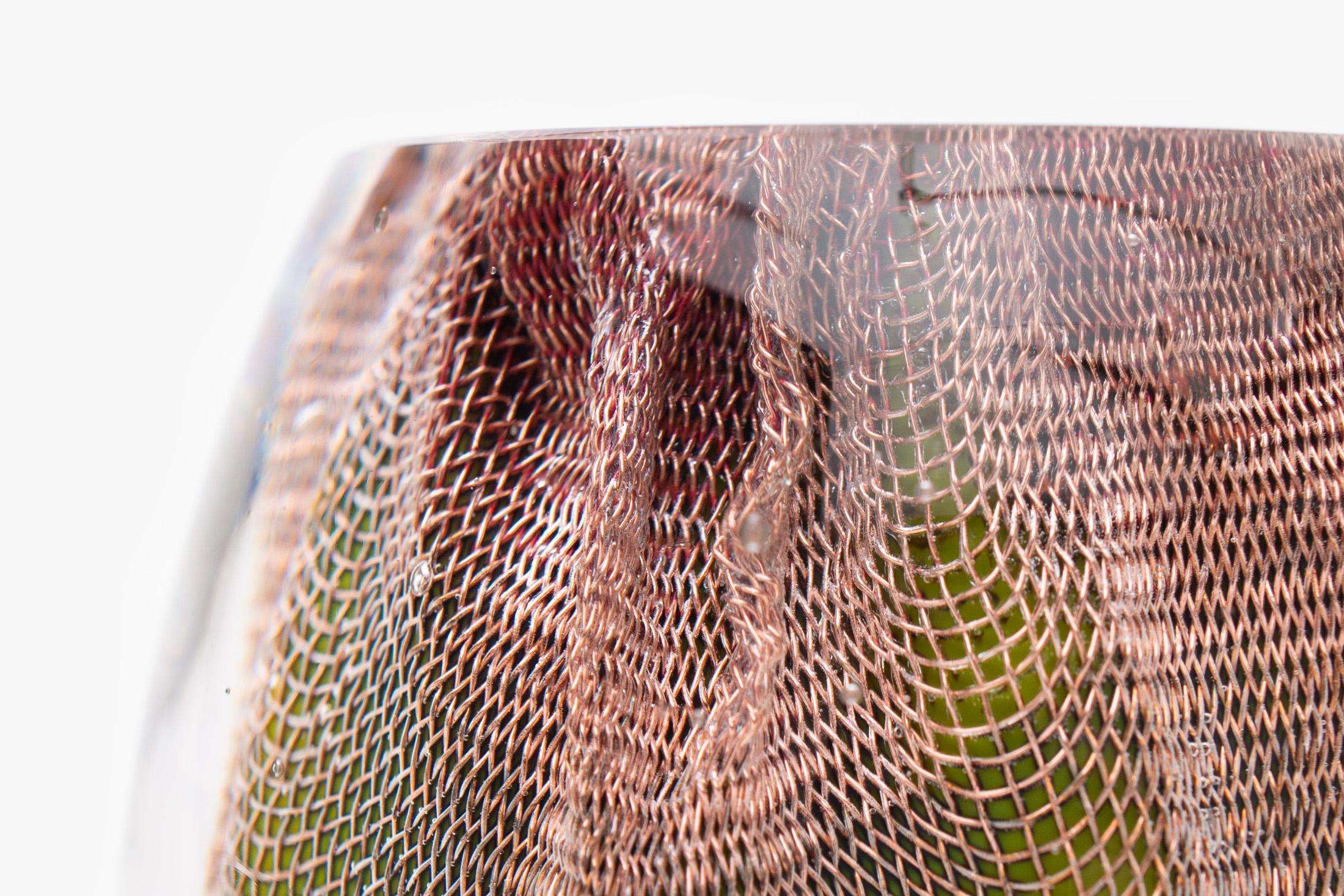Glass and Copper Mesh Vase by Omer Arbel for OAO Works, Green In New Condition In Vancouver, British Columbia
